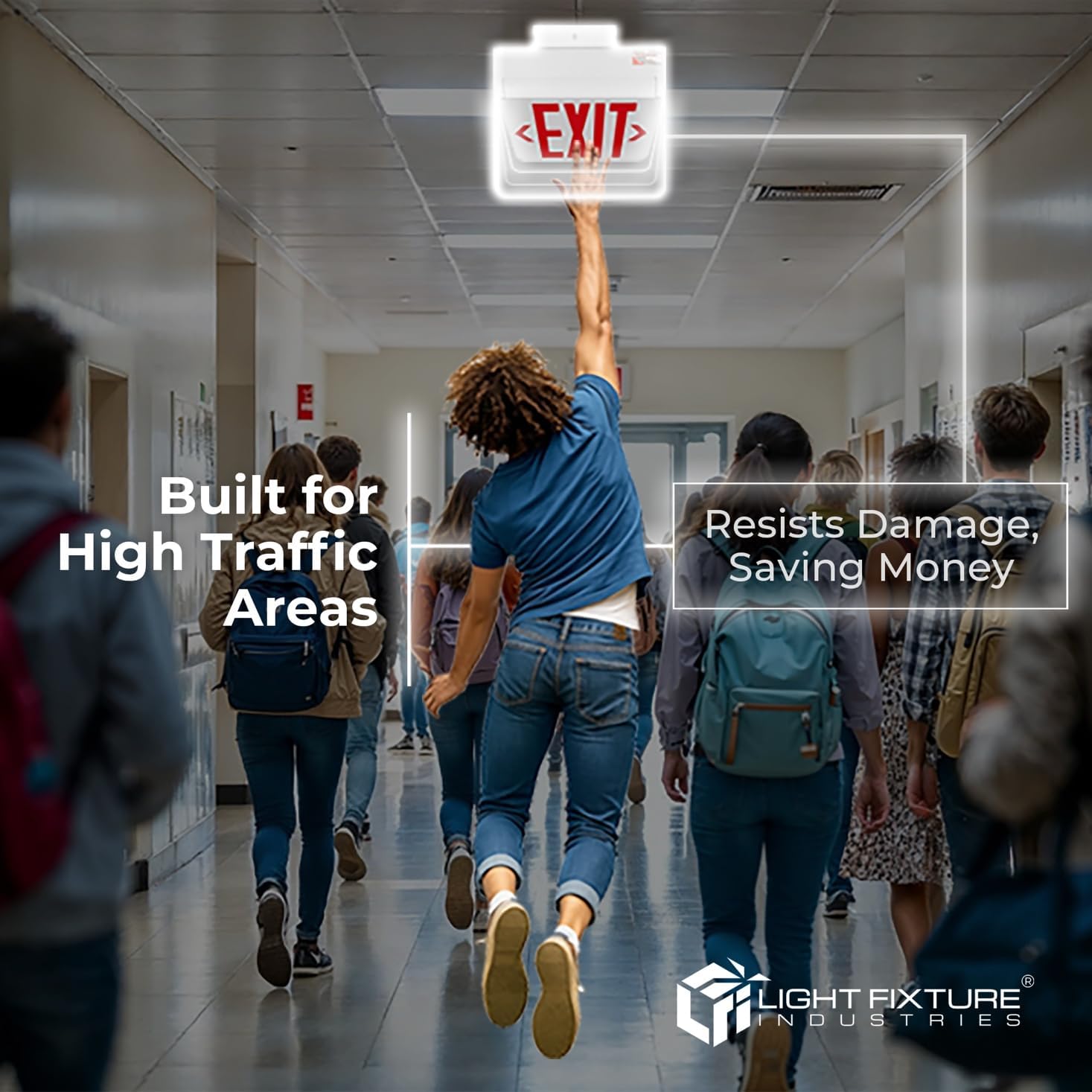 LFI Lights® Swinging LED Exit Sign with Vandal-Proof Hinged Design, UL 924 Listed, Self Testing, Red LED, White, High-Impact Housing, 120-277VAC Hardwired with Battery Backup, Optional Double Face and Knock Out Arrows, LEDSWRWST (1, White, Battery Backup)