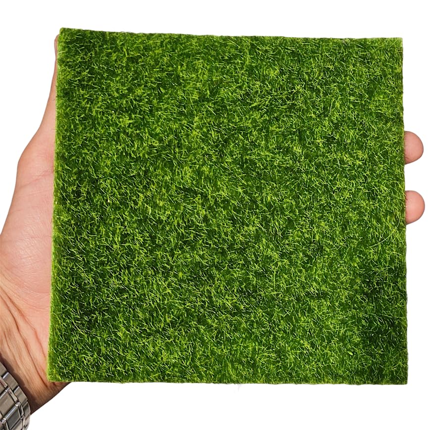 Image of Miniature Grass Patch Set of 2 - Mini Garden Decor Accessories | Dollhouse Landscaping Mat | DIY Terrarium, Fairy Garden Craft Supply | Cute Miniature Decor for Home & Gifting 6x6 inch