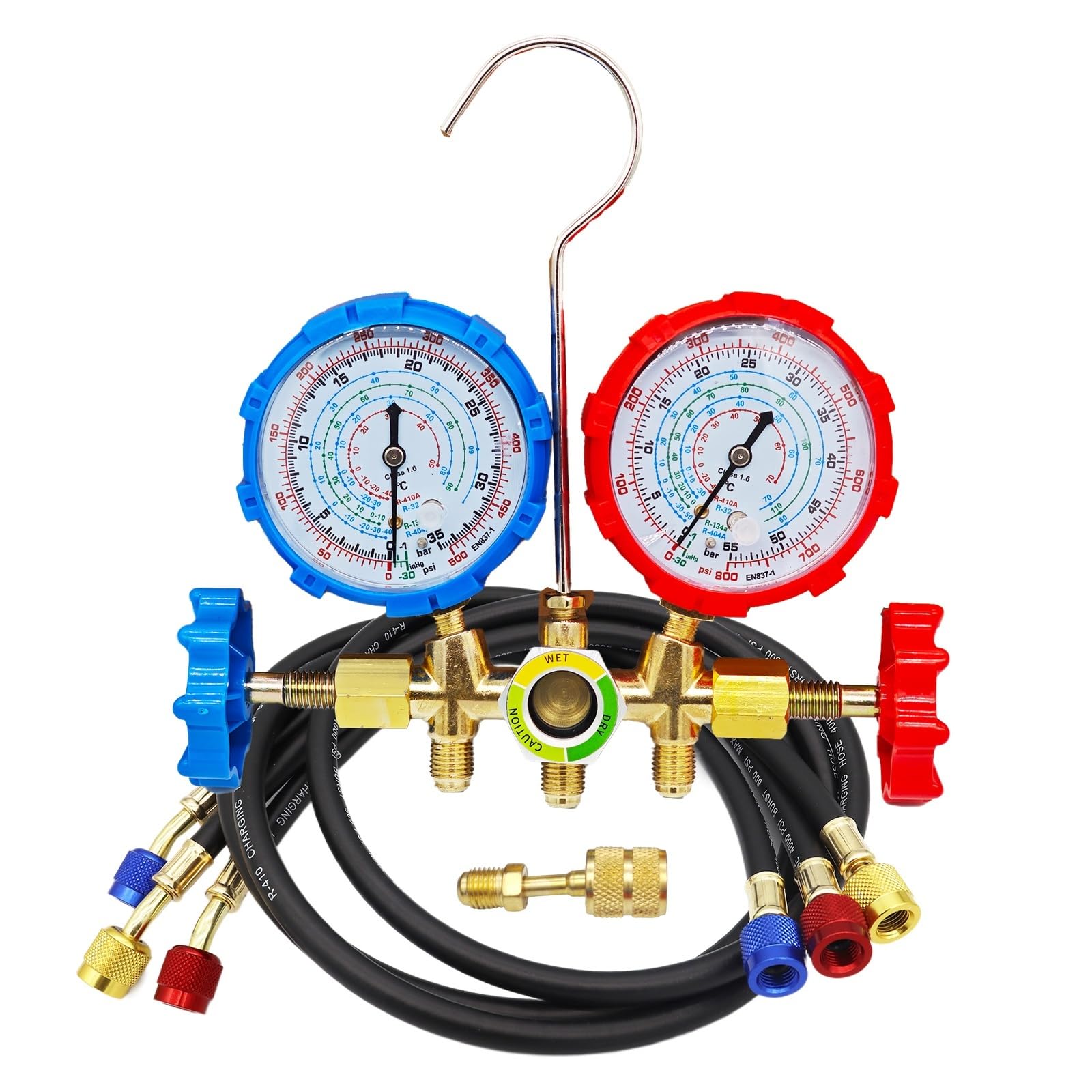 Juego de manómetros de diagnóstico de CA for refrigerantes R134A, R12, R22, R502, Herramienta de diagnóstico de Aire Acondicionado, Manguera con Gancho Compatible