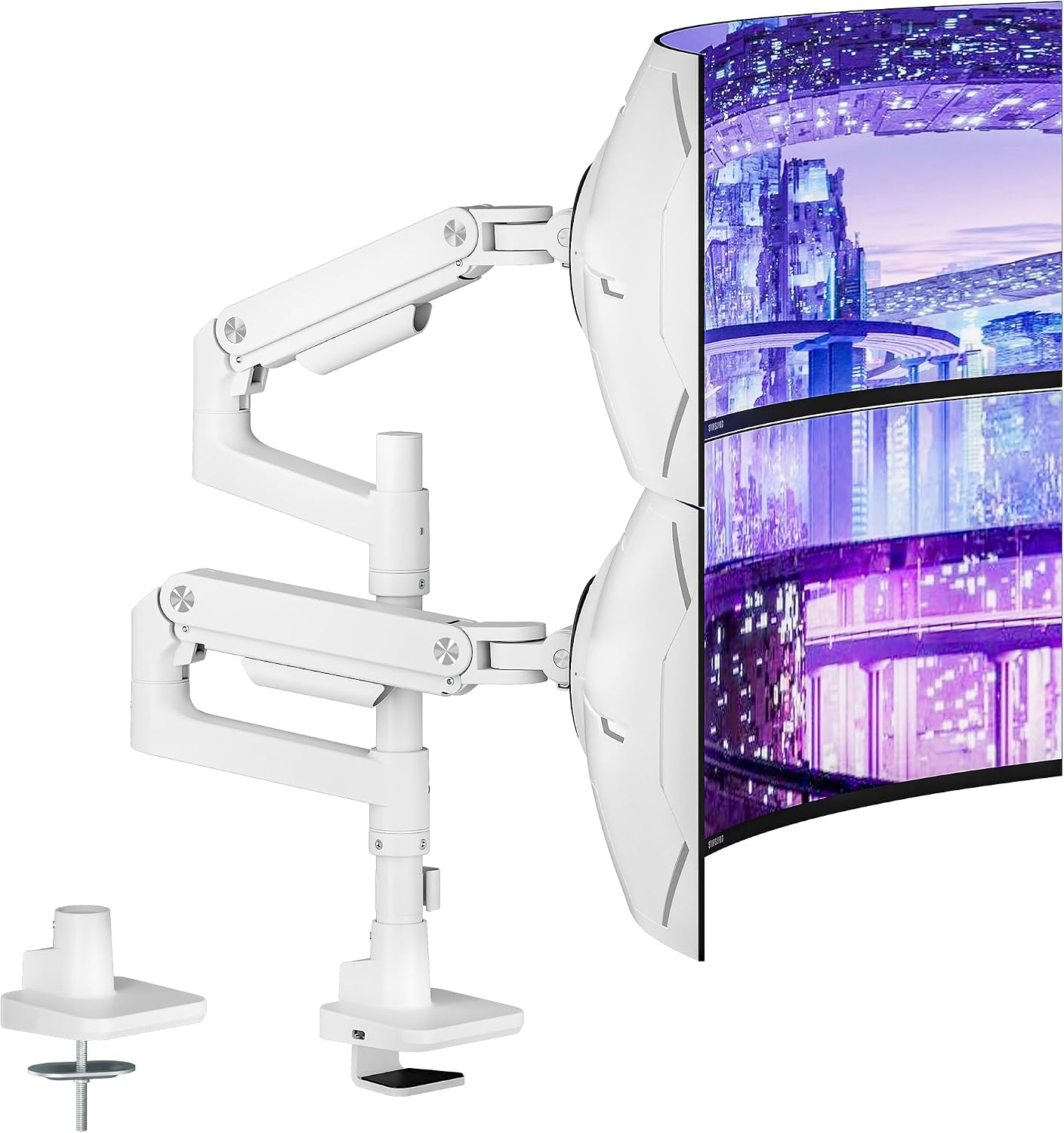 Dual Monitor Arm Desk Mount for 17-49 Inch Monitors Holds 44 lbs, White | Heavy Duty Monitor Mount Stacked Monitor Arm Desk Full Motion Gas Spring Vertical Monitor Mount, 75/100 VESA Mount