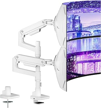 Dual Monitor Arm Desk Mount for 17-49 Inch Monitors, White | Heavy Duty Monitor Mount Stacked Monitor Arm Desk Holds 44 lbs