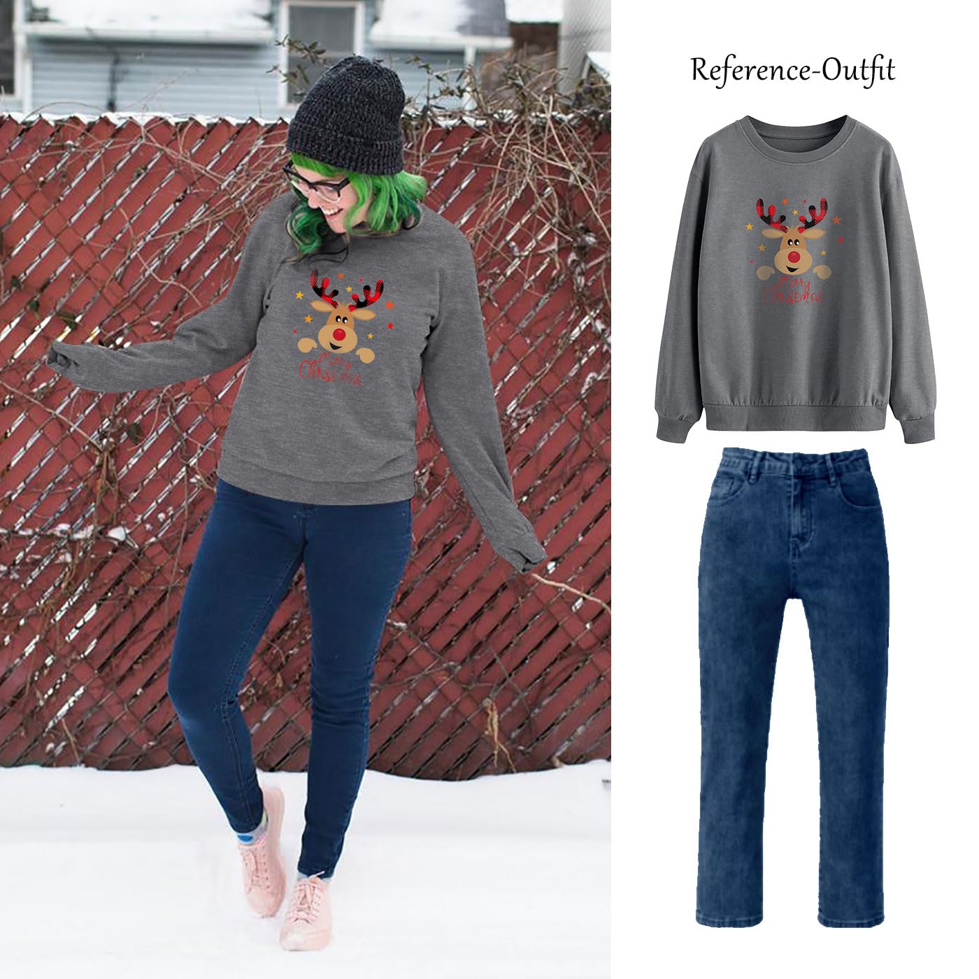 WIEIYM Felpa natalizia da donna con stampa grafica renna, maglia a maniche lunghe, unisex, pullover casual girocollo per donne/uomini, taglie S-XXL