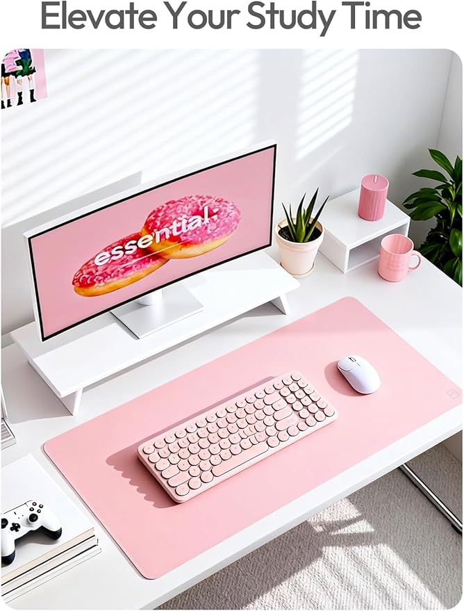 YSAGi Protector de Escritorio de Cuero, Tapete Grande para Mouse, Antideslizante, Impermeable, Color Rosa Claro miniatura 7