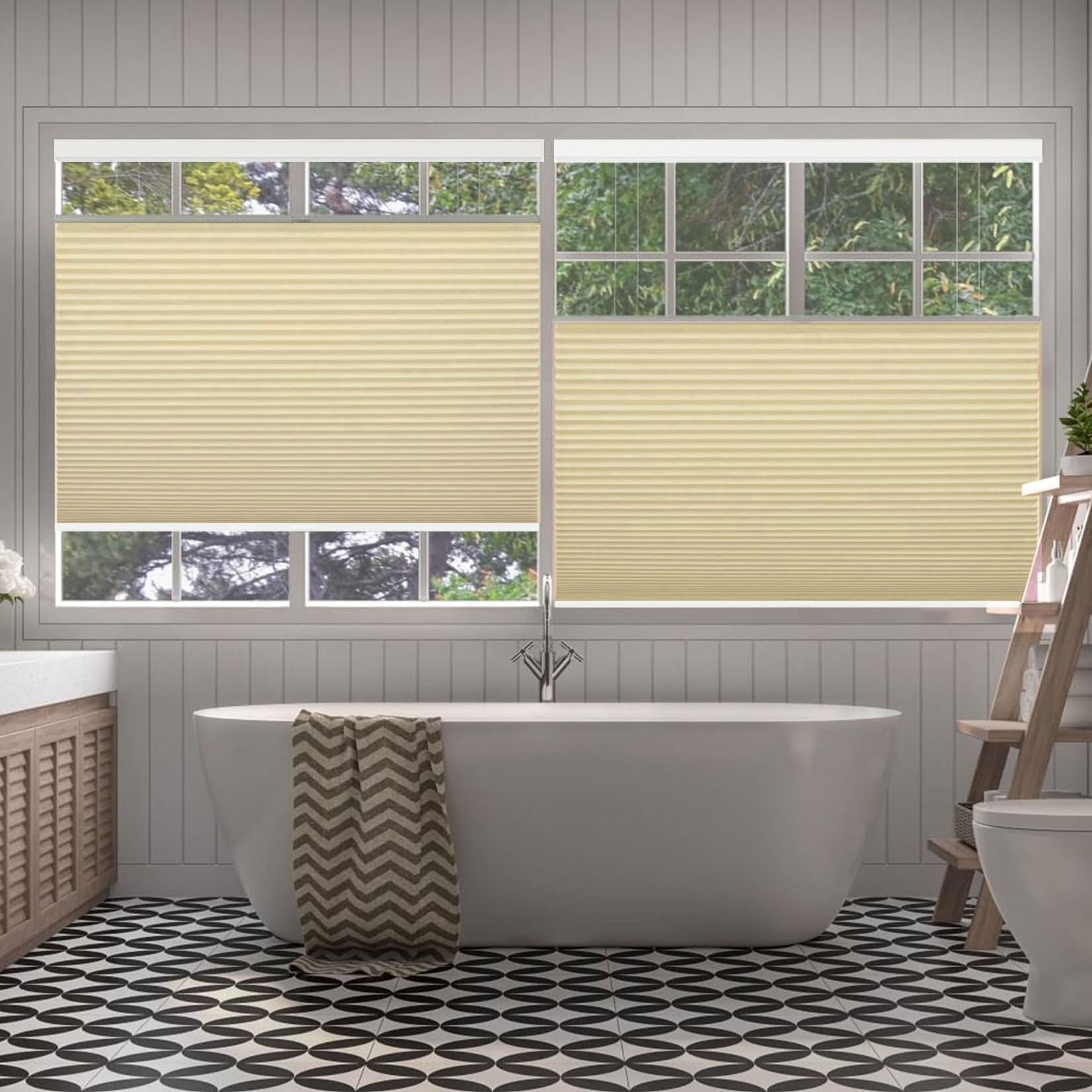 Store Plissé Occultant 75 x 205 cm Thermique Antisolaire, Occultant, Enrouleur Stores Plissés Intérieurs avec Clips pour, Fenêtre Facile à Installer, Couleur Crème