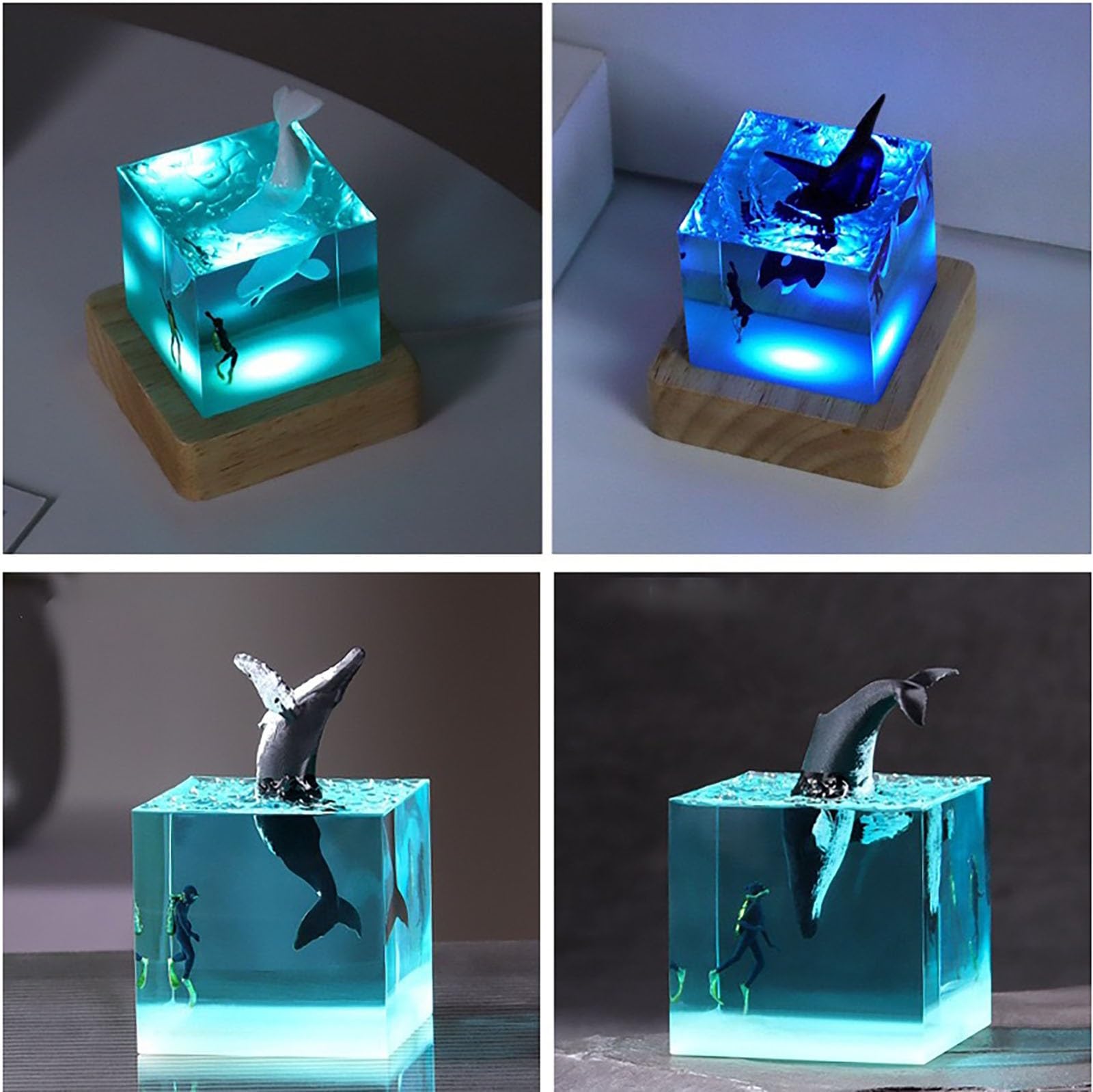 Amazon.co.jp: 3D クリスタル キューブ彫刻クジラの置物、カラフルな 