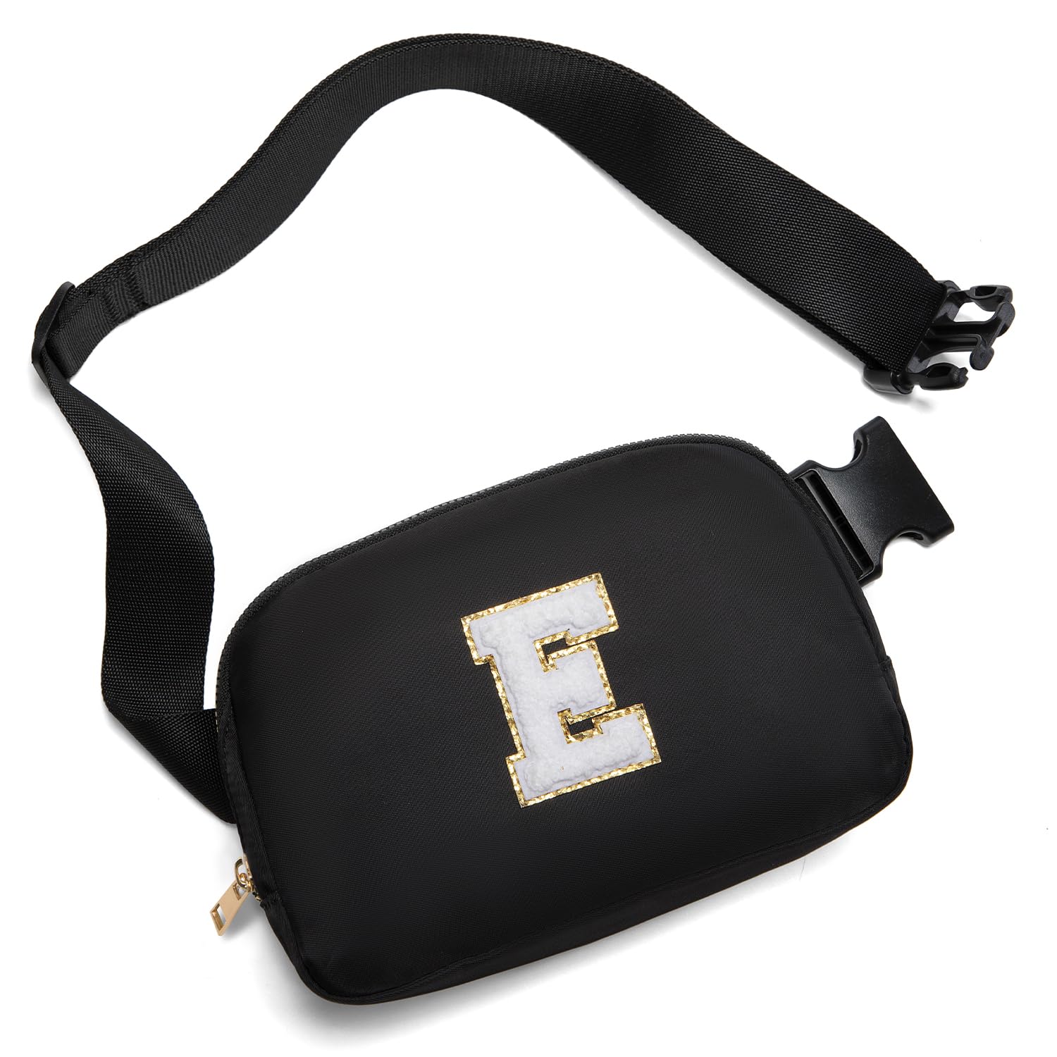 Gitus Birthday Gifts for 8 9 10 11 12 13 Year Old Girls Personalized Fanny Pack Crossbody Bags with Initial Letter Patch Belt Bag for Teen Girls Cute Trendy Stuff Travel Essentials (Black-E)