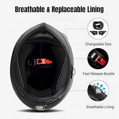 Miniatura 4 de Casco de motocicleta Bluetooth FreedConn BM12 DOT con Bluetooth, cara completa, casco con visor doble integrado con sistema de intercomunicador par