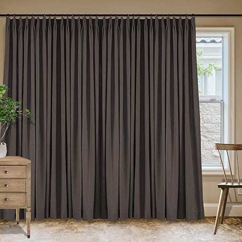 Miniatura 8 de Frelement Cortinas plisadas de lino de algodón extra anchas para oscurecer la habitación, 120 pulgadas de ancho x 96 pulgadas de largo, cortinas