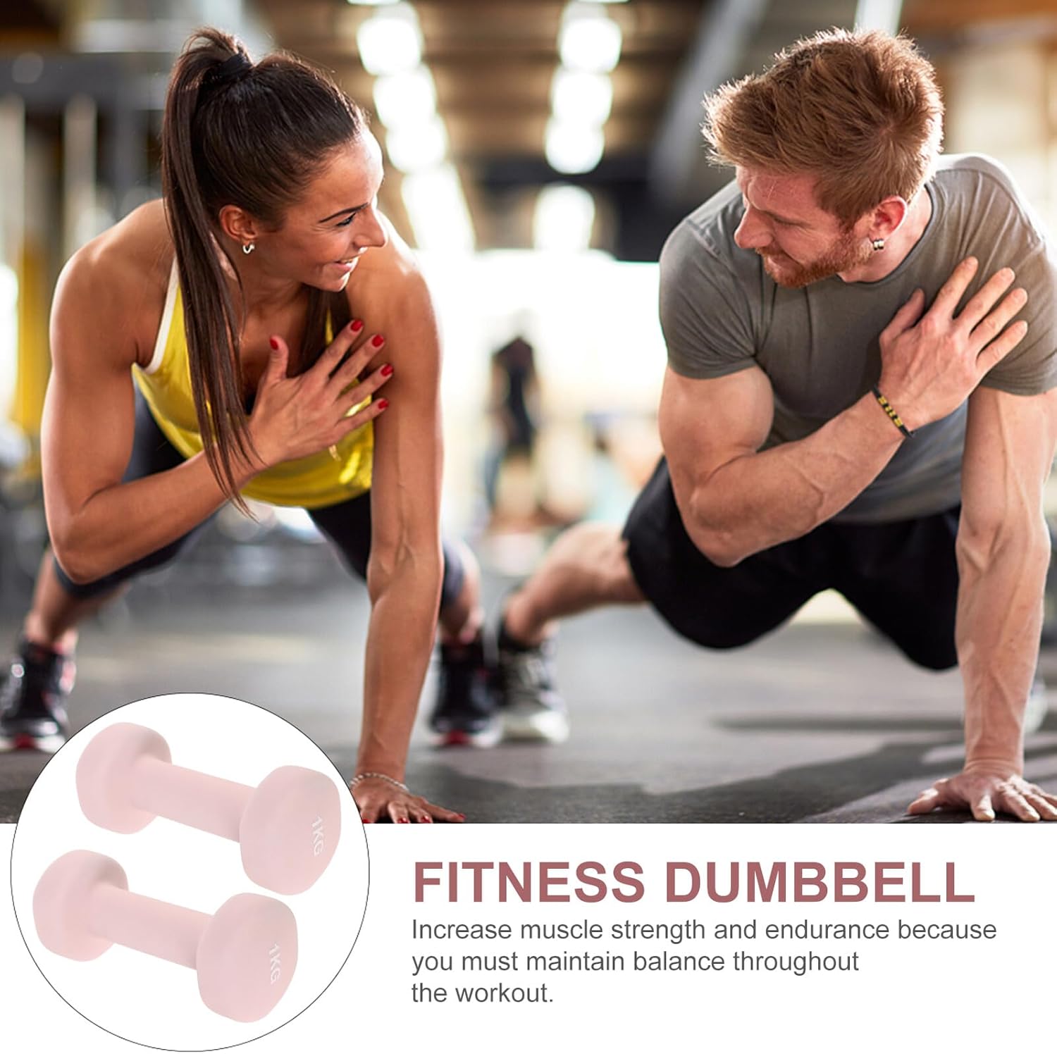 Cast Iron Dumbbells 1kg 2pcs Pink Hand Weights Fixed Mini Exercise Weights for Women Home Gym Strength Training Equipment