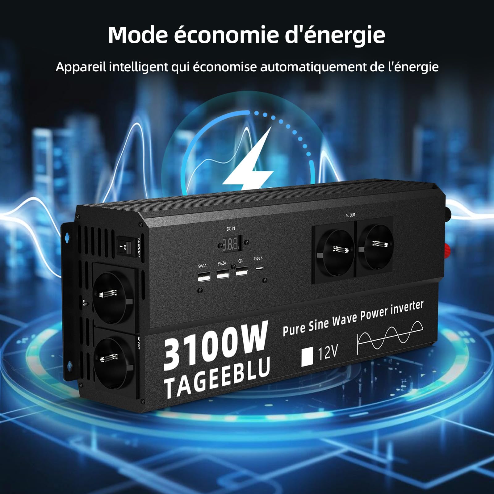 3100W Pur Sinus convertisseur 12v 220v, transformateur 12v 220v