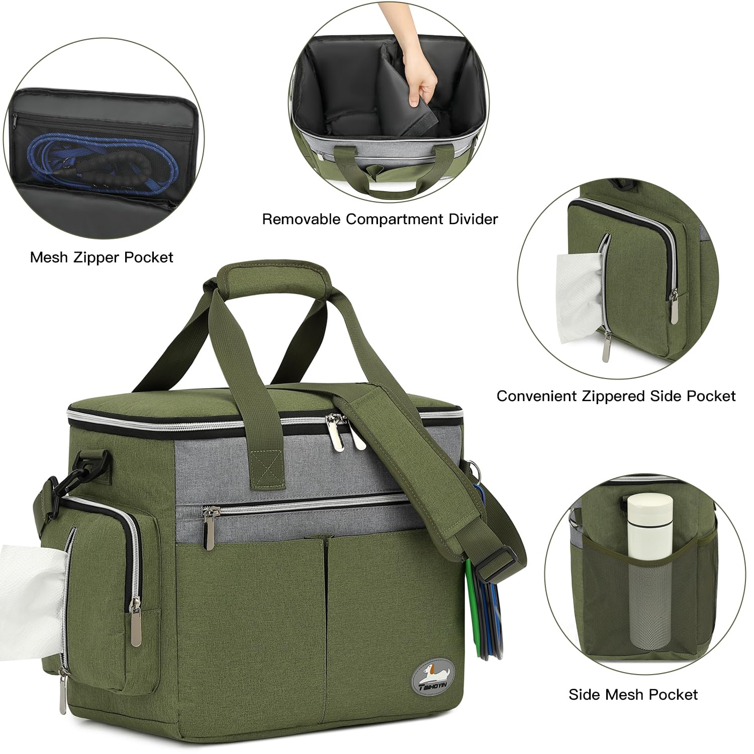Hunde Reisetasche Flugzeug Haustier Reiseset für Hundezubehör mit 2 Futtertasche + 2 Zusammenklappbare Schüsseln + Fütterungsmatte + Hundeleckerli Tasche, Hundetragetasche für Unterwegs, Grün