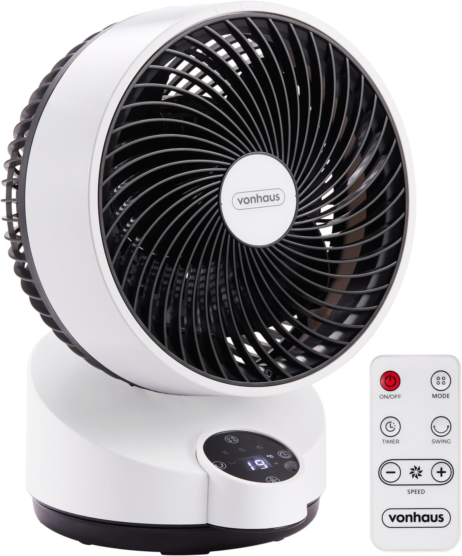 VonHaus Air Circulator Fan – Desk Fan with 3 Speeds, Three Modes, Remote Control, 12hr Timer, 65° Oscillating, Quiet Operation, LED Display, 3 Blades – Cooling for Home, Office, Living Room, Bedroom