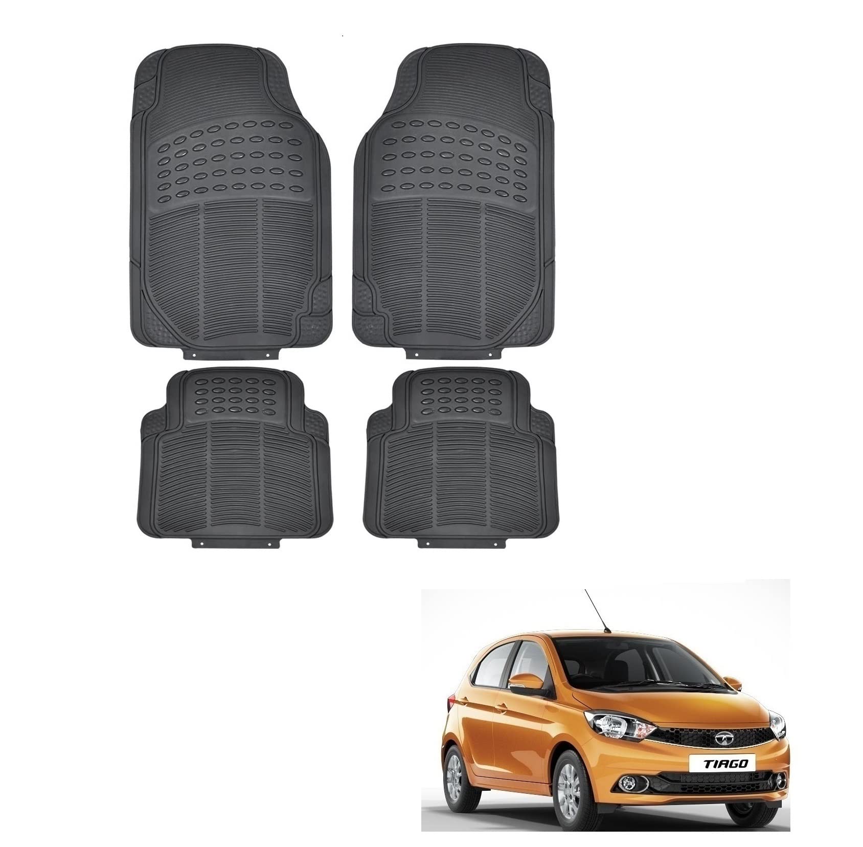 Kozdiko Car Simple Rubber Black Floor Mat Set of 4 Pcs for Tata Tiago