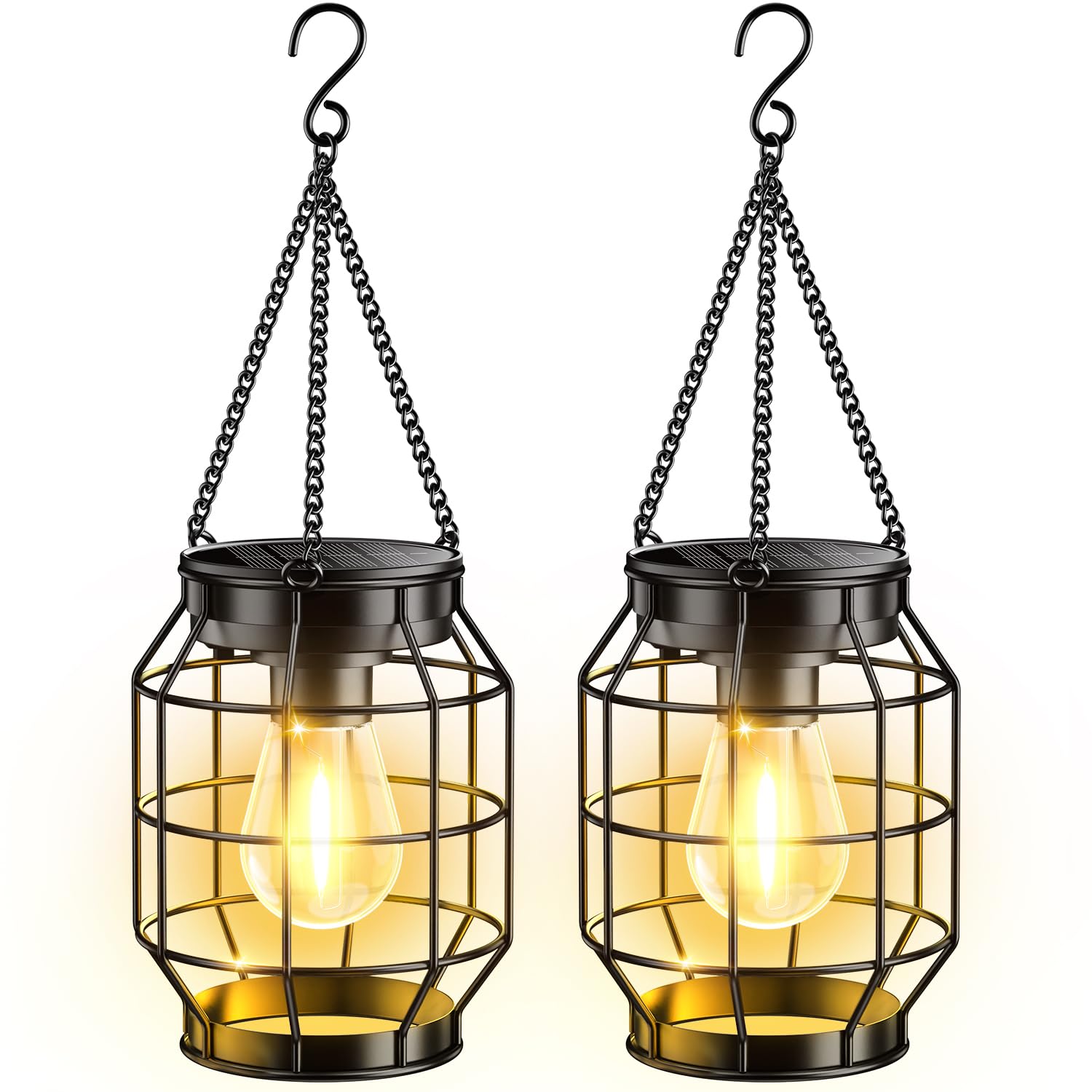 KOOPER Confezione da 2 lanterne solari impermeabili per esterni, luci solari da appendere in metallo, più luminose e automatiche, da appendere, per cortile, patio, sentiero, portico, giardino