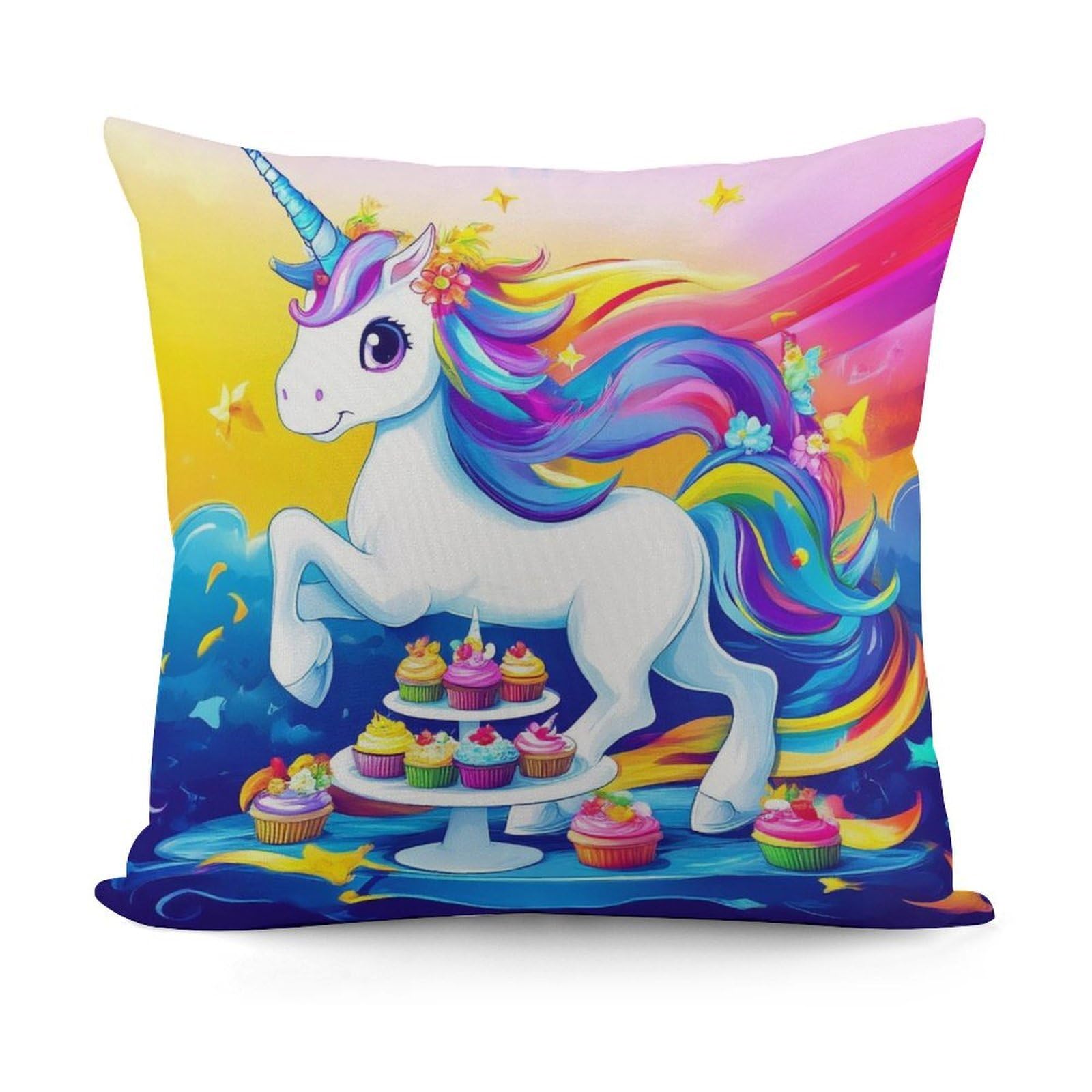 Smazdfxx Picture(562) Fashion Super Soft Cute Cartoon Unicorns Rainbow Art Pillow Case Cover With Zipper For Bedroom Sofa Couch For All Seasons