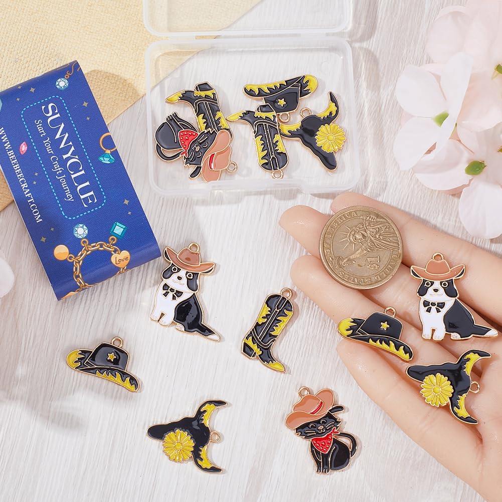 SUNNYCLUE 1 BOX 20PCS Enamel Cowboy Charms Western Charms Bulk Metal Alloy Golden Cute Cowboys Cat Hat Boot Bull Cowgirl Charm Bulk for Jewelry Making Charms Earrings Necklace Bracelets Diy Crafts - Image 3