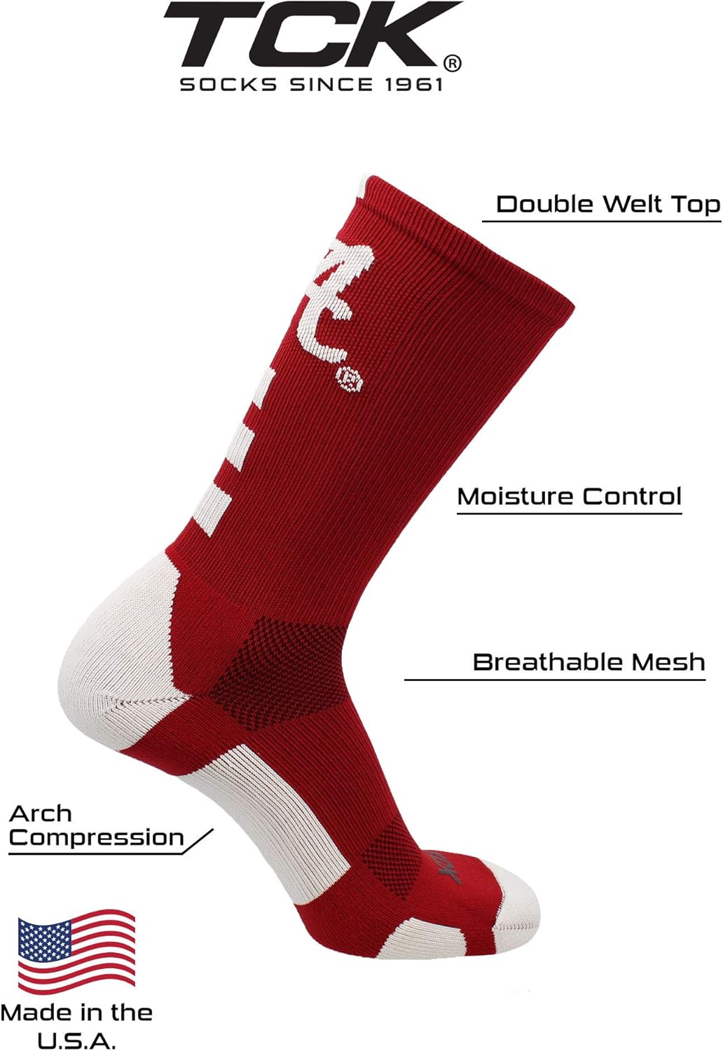 TCK Alabama Crimson Tide Socks Baseline Crew - Image 4