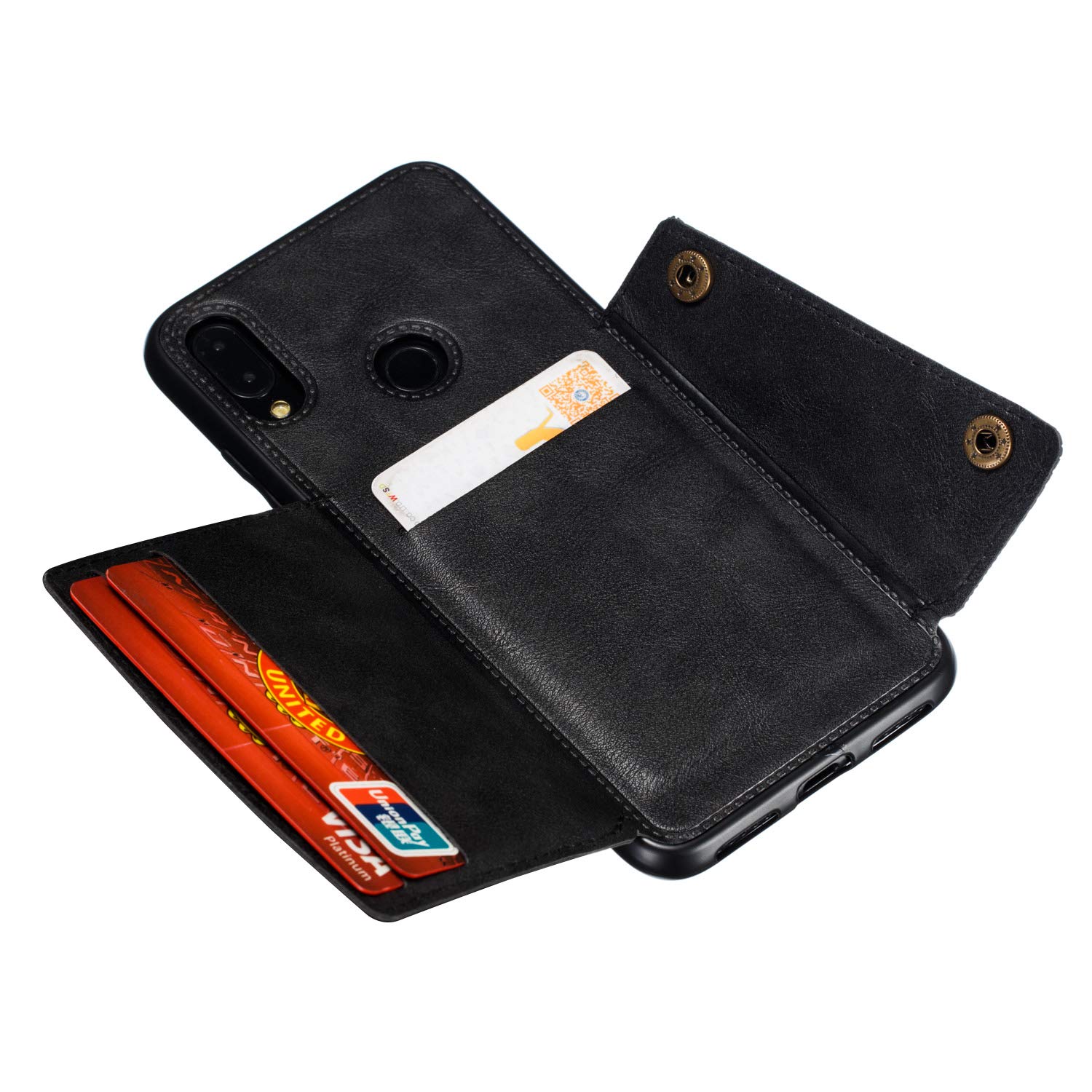 Jielangxin Cover In Pelle Per Xiaomi Redmi Note 7 - Custodia Con Porta Carte E Supporto, Nera