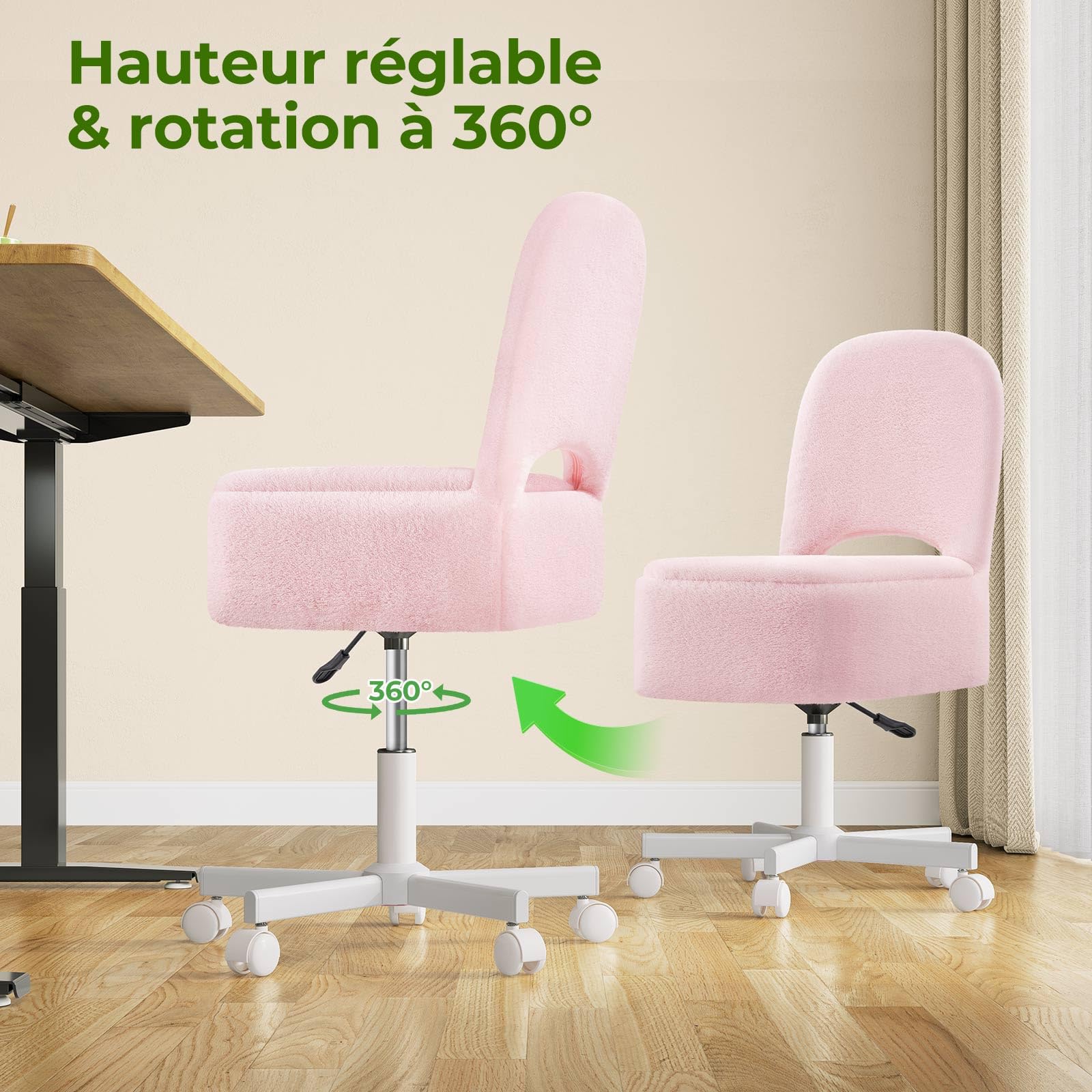Rolanstar Chaise et Coiffeuse à Hauteur Réglable avec Rangement, Confort Tabouret de Salon pour Vanité, Velours, Bureau à Domicile(Rose,Grande)