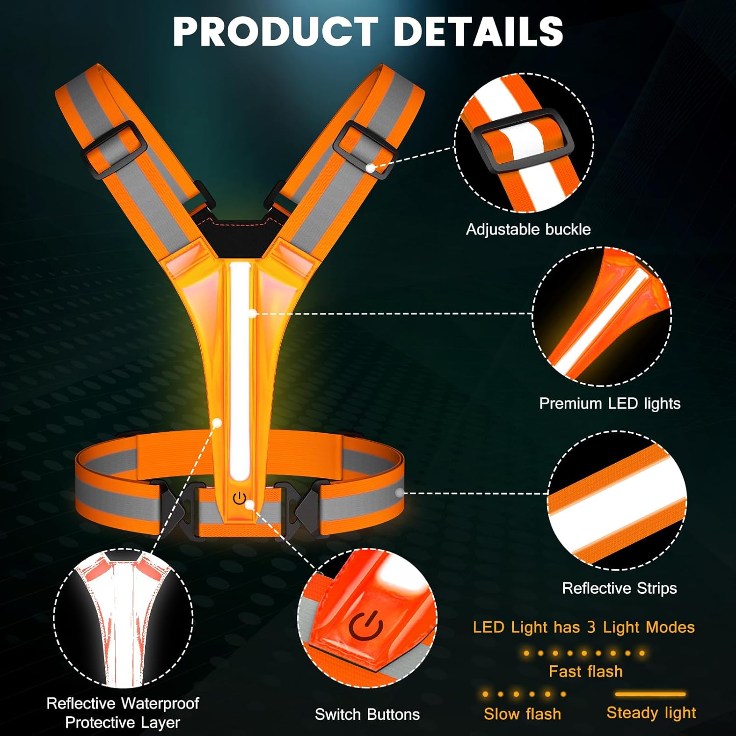 LED Reflective Running Vest Gear,Light Up Vest Runners Night Walking USB Rechargeable,Up to 11hrs Light with Adjustable Waist/Shoulder for Women Men Kids thumbnail