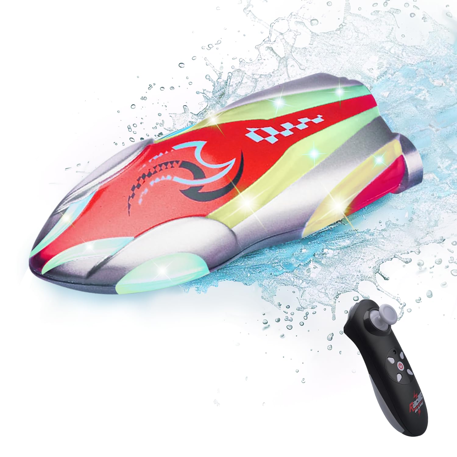 GoolRC Mini RC Boat with LED Lights, Remote Control Boat for Kids and Adults, 2.4GHz Stunt RC Racing Boats with 360° Flip for Bathtub, Pools and Lakes, Gift for 6+ Year Old Boys and Girls (Red)