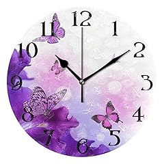 ALAZA Purple Butterflies Wall Clock Battery Operated Clock Silent 9 . 5 Inch Non Ticking Wall item