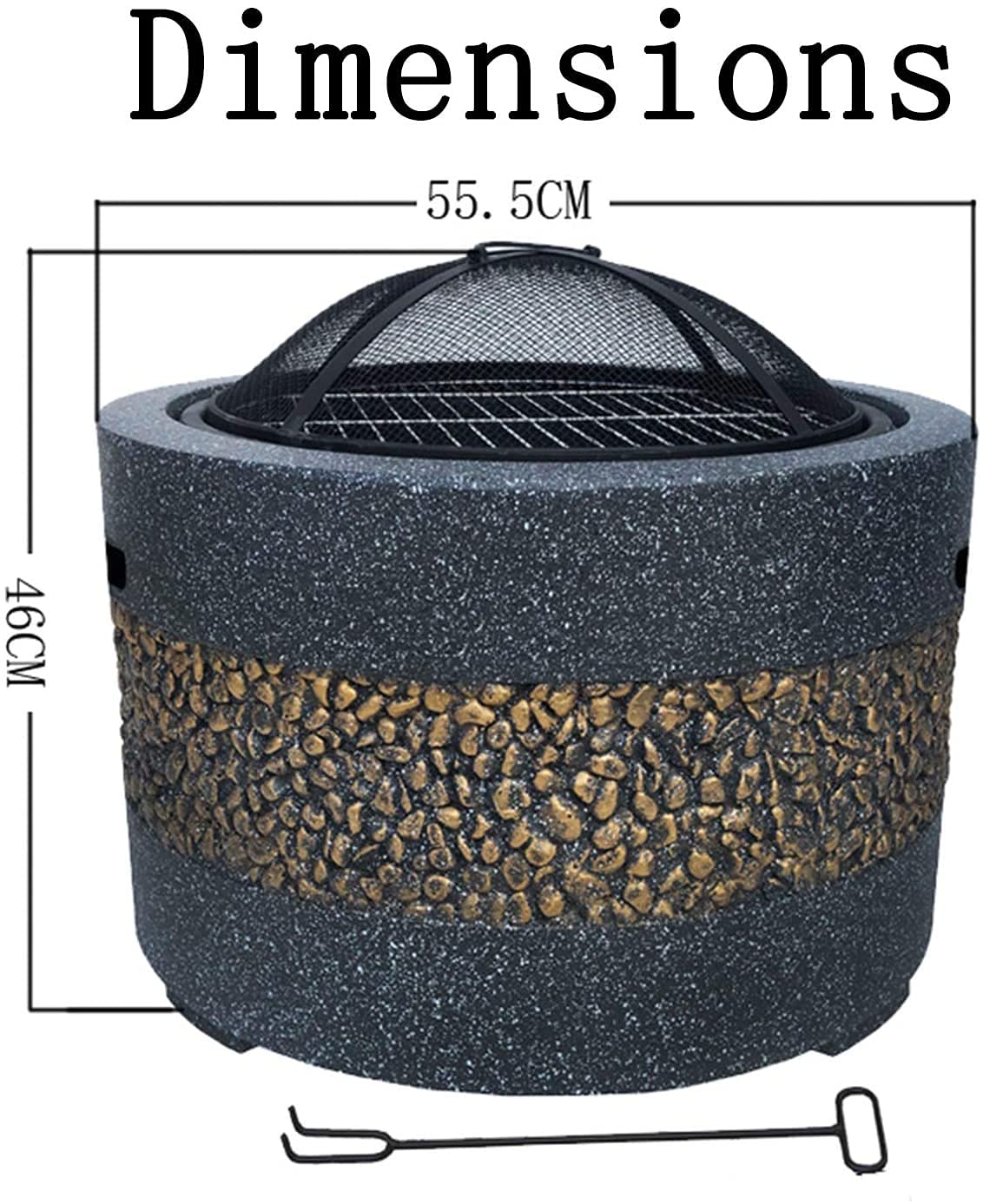 Hoguera de Jardín Patio Trasero Patio Chimenea de Jardín Fuego Redondo de Hormigón Y Leña 3 En 1 Con Parrilla Chimenea de Rejilla para Fogata Barbacoa En La Naturaleza