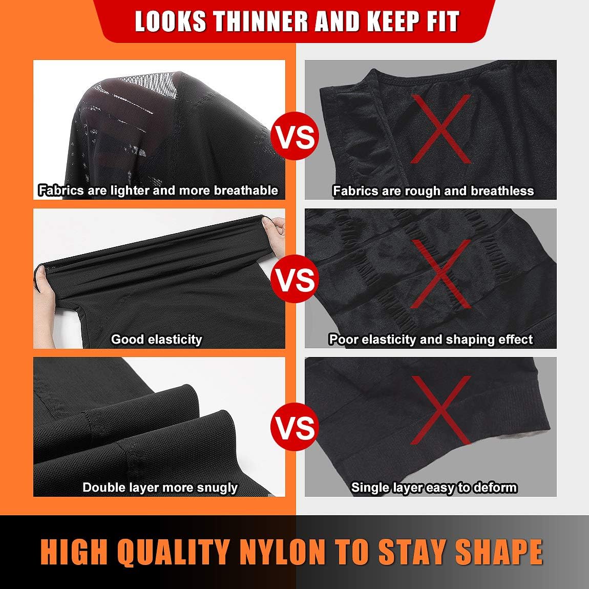 Hoter Men's Compression Shirt to Hide Gynecomastia Moobs Chest Slimming Body Shaper Undershirt