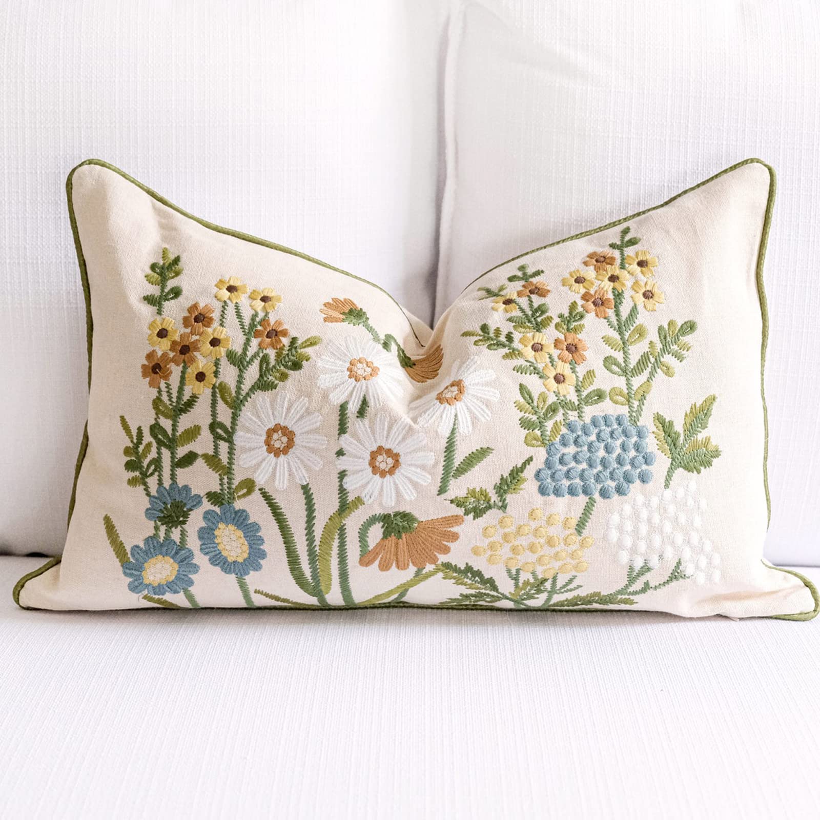 Embroidered Pillow Covers Spring Throw Decorative Pillowcases Cushion Covers for Couch Sofa Bed Living Room 12"x20"