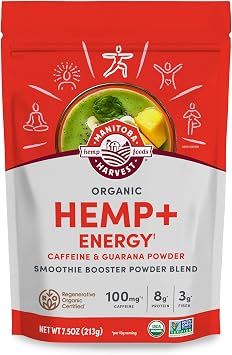 Manitoba Harvest Organic Hemp+ Energy, Caffeine & Guarana Powder, Smoothie Booster Powder Blend, 7.5 oz