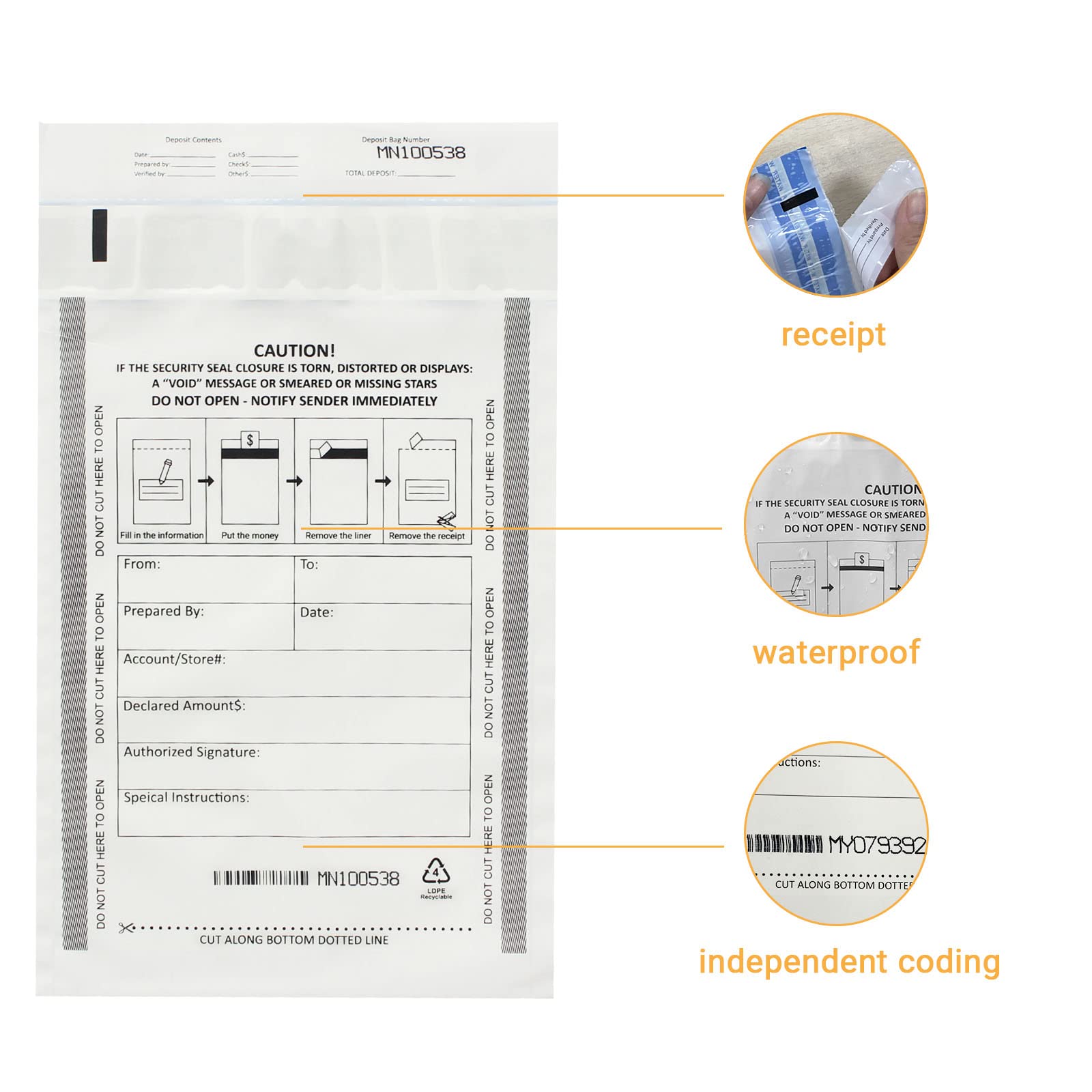 Zmybcpack Lot de 500 sacs de dépôt inviolables, poche pour banque de sécurité, sacs pour caisse enregistreuse (15,2 x 22,9 cm, blanc)