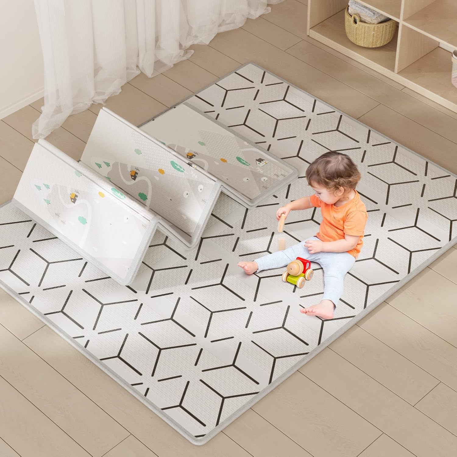 ZEEBABA Baby Play Mat, 71"x59" Foldable & Reversable Large Baby Mat, 0.