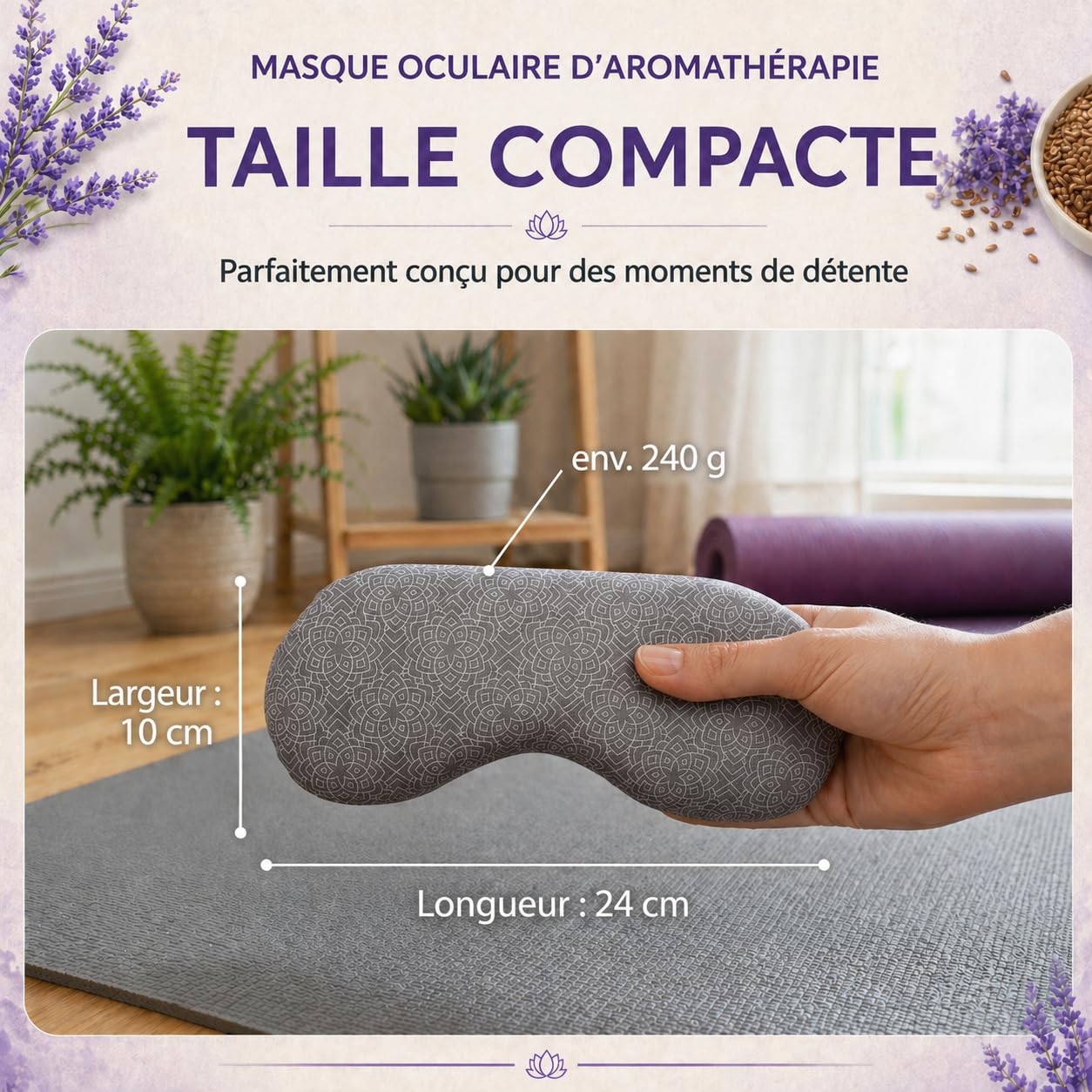 Yosana Coussin pour Les Yeux avec garnissage en graines de Lin et Lavande - Masque pour Les Yeux pour la détente Pendant Le Yoga et méditation - Coussin aromatique