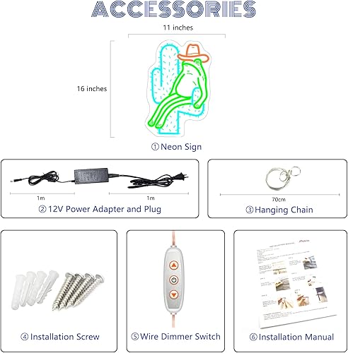 Miniatura 6 de Letreros de neón de cactus de rana, divertidos letreros LED de cactus sentado de rana, luces de neón regulables hechas a mano, lámpara de vaquero