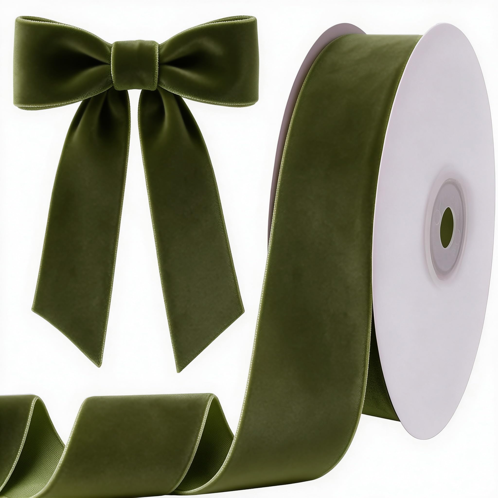 Tsorode 10 Yards Olive Green Velvet Ribbon for Christmas Tree, 1.5 Inch