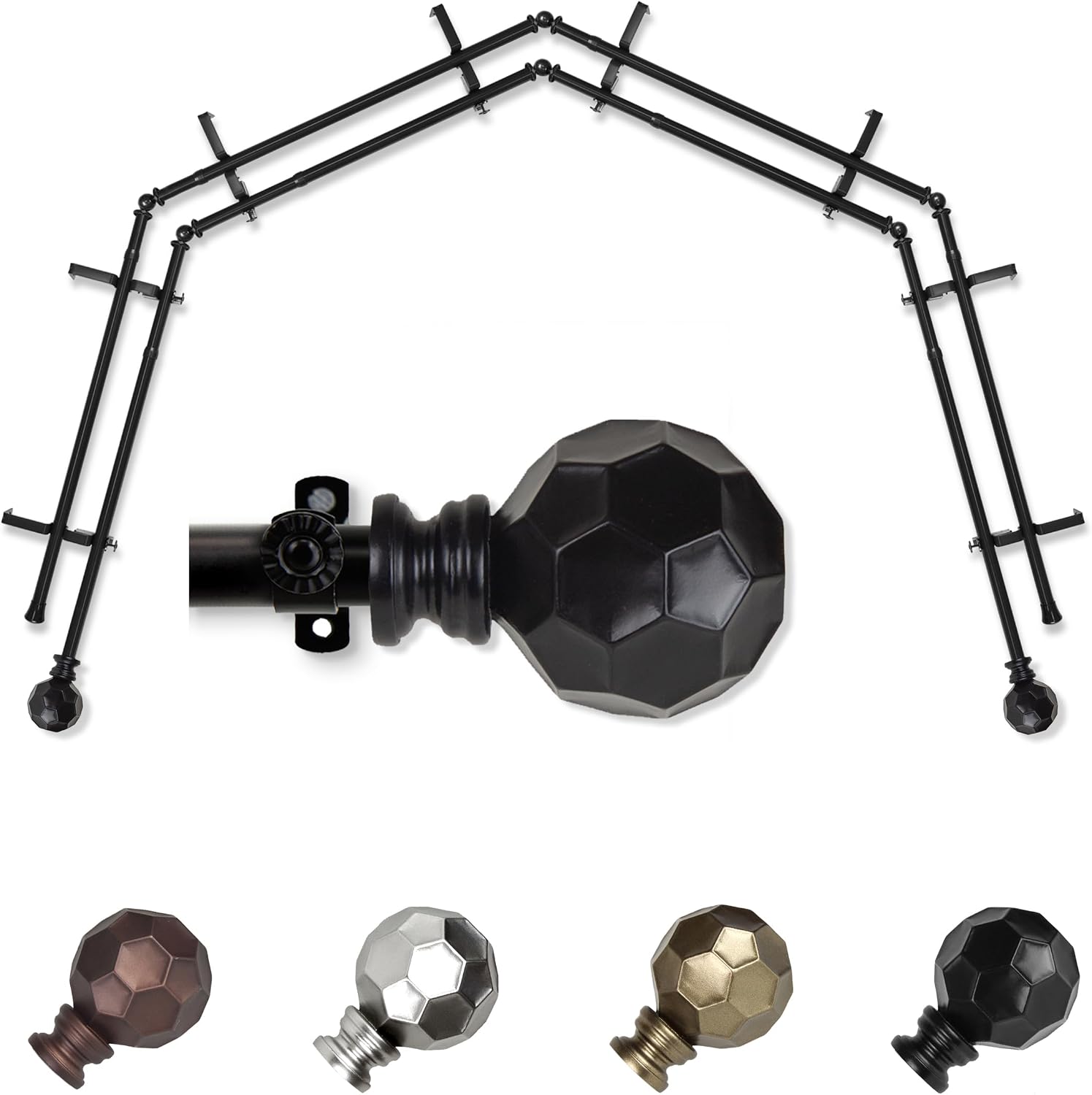 A&F Rod Décor - Cara 13/16" 4-Sided Double Bay Window Curtain Rod - Black