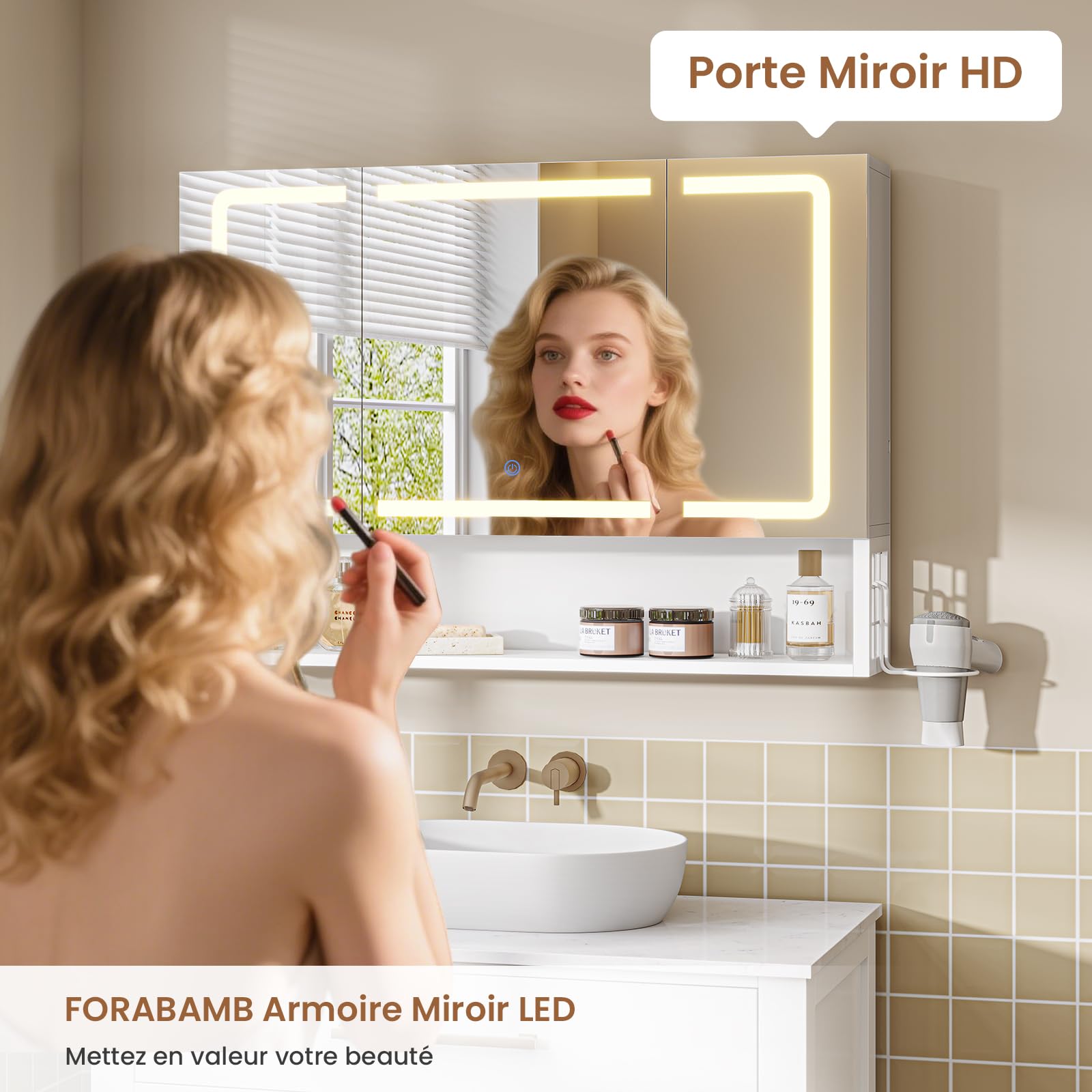 Armario Espejo Baño 80x16x60, Espejo de Baño con Luz Led y Estación de Carga, Mueble Baño con Cesta de Almacenamiento y Estante Interior Ajustable, Tres Temperaturas de Color, Control táctil