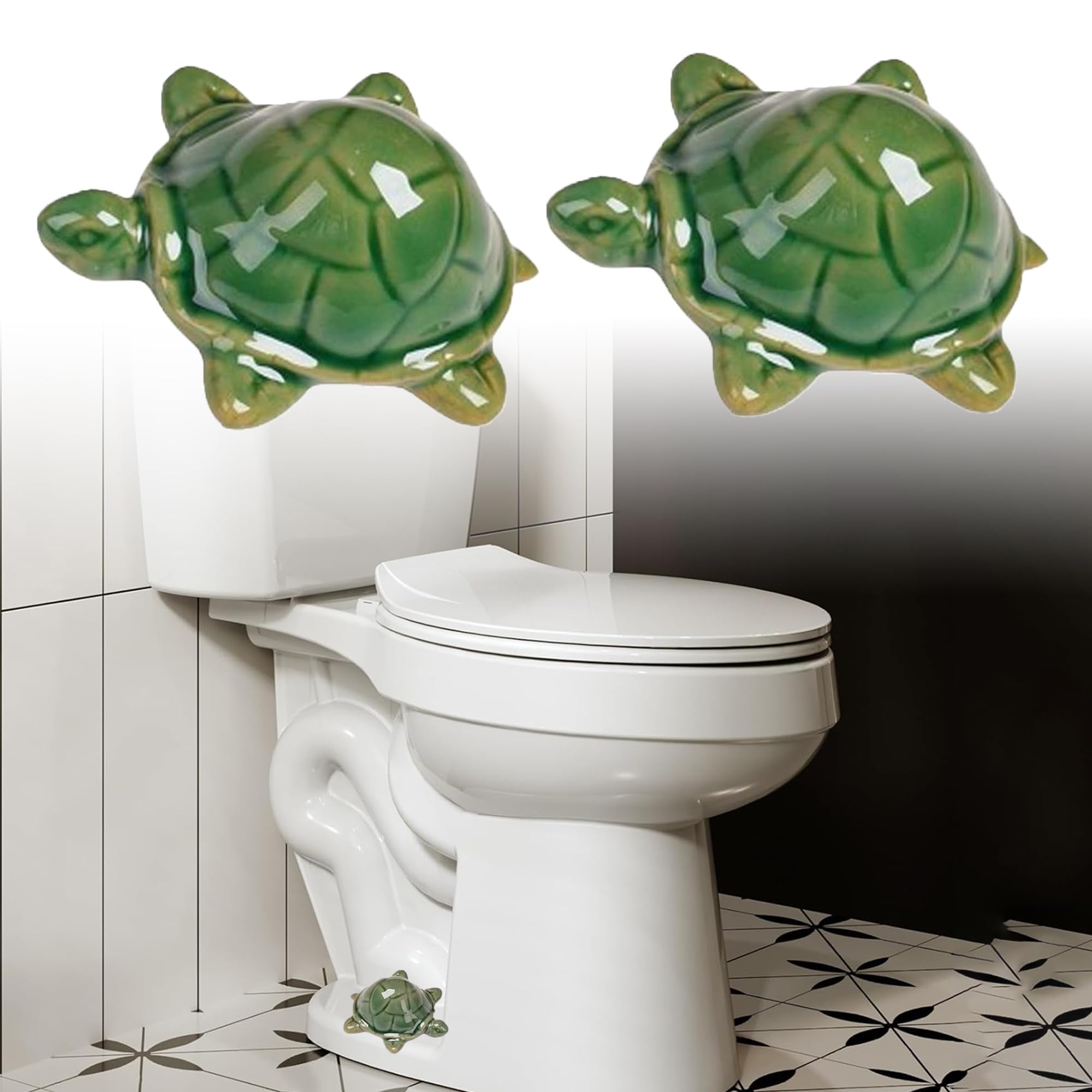 Toilet Bolt Caps Decorative lovely dolphin, Turtles, duck, rabbit, Ceramic Decorative Toilet Bolt Covers Caps, Cute Porcelain Toilet Bolt Caps Tall, Toilet Bolt Covers Decorative (Green Turtle)