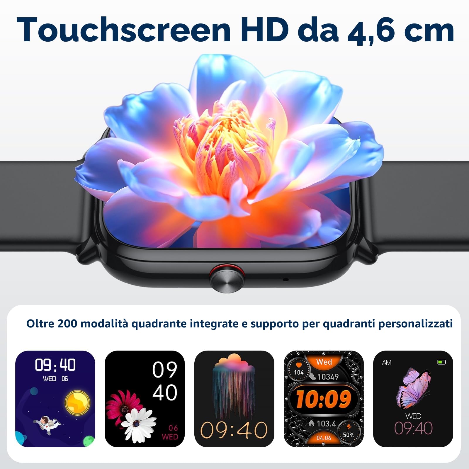 Smartwatch Uomo Donna, 1.83"HD Orologio con Chiamate Bluetooth, 110+ Modalità Sportive, Fitness Tracker con Batteria da 1000mAh, Autonomia 20 Giorni, Impermeabile IP68 Smartwatch per Android/iOS