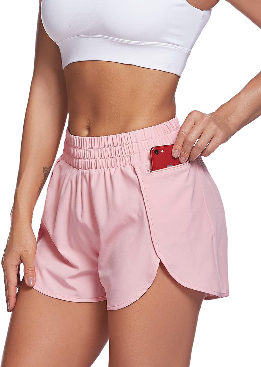 LaLaLa Womens Workout Shorts with Zip Pocket Quick-Dry Athletic Shorts Sports Elastic Waist Running Shorts with Liner : Sports & Outdoors