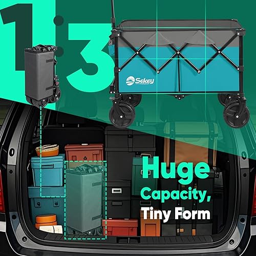 Miniatura 5 de Sekey Carros plegables de 220 litros con ruedas de playa grandes All-Terrian, carro plegable resistente con portavasos, vagón plegable extragrande,