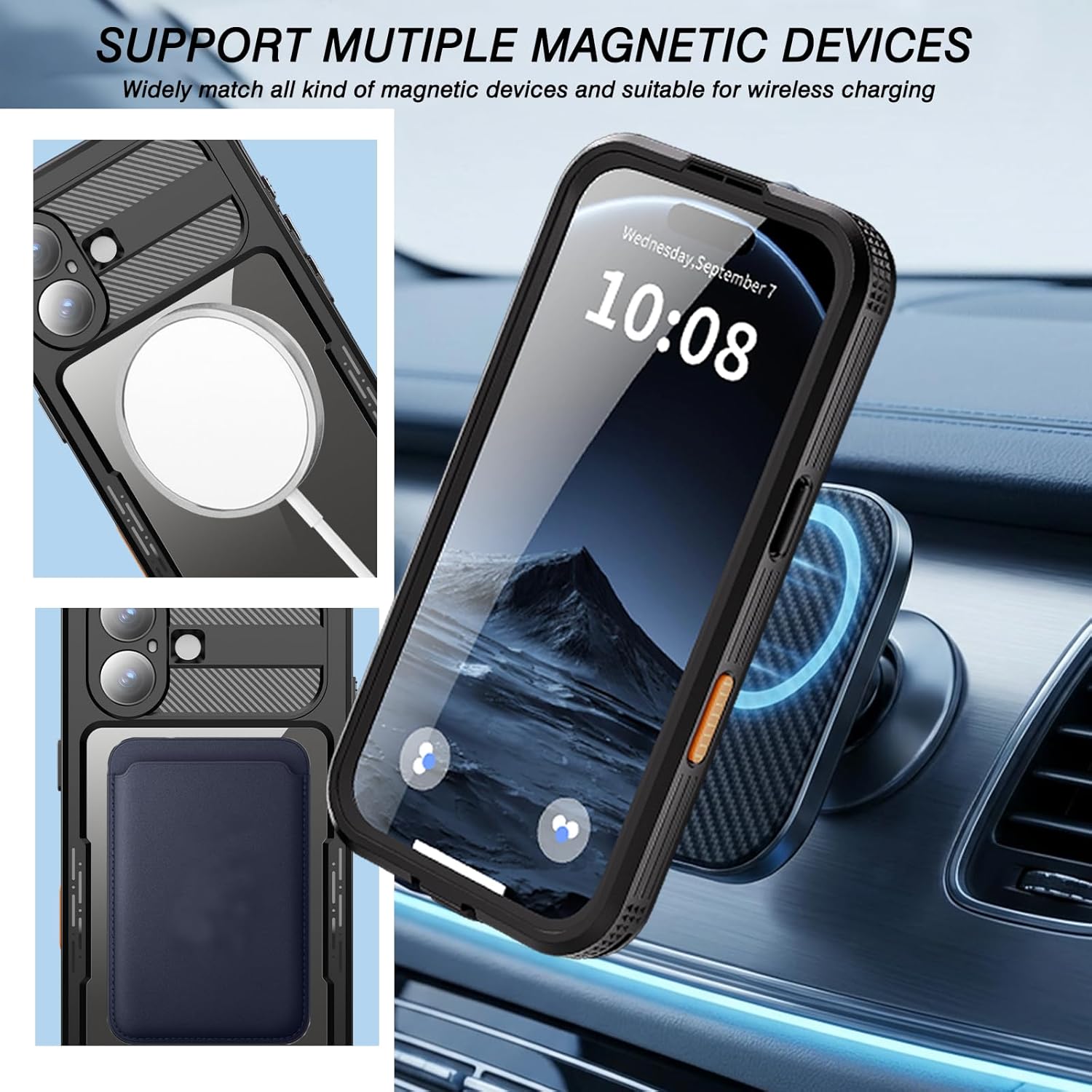 Magnetic for iPhone 17 Case Waterproof, Full-Body Protection Case with Built-in Screen and Camera Protector, Military Shockproof and Dustproof Phone Cover for iPhone 17,6.3" (Black/Clear)