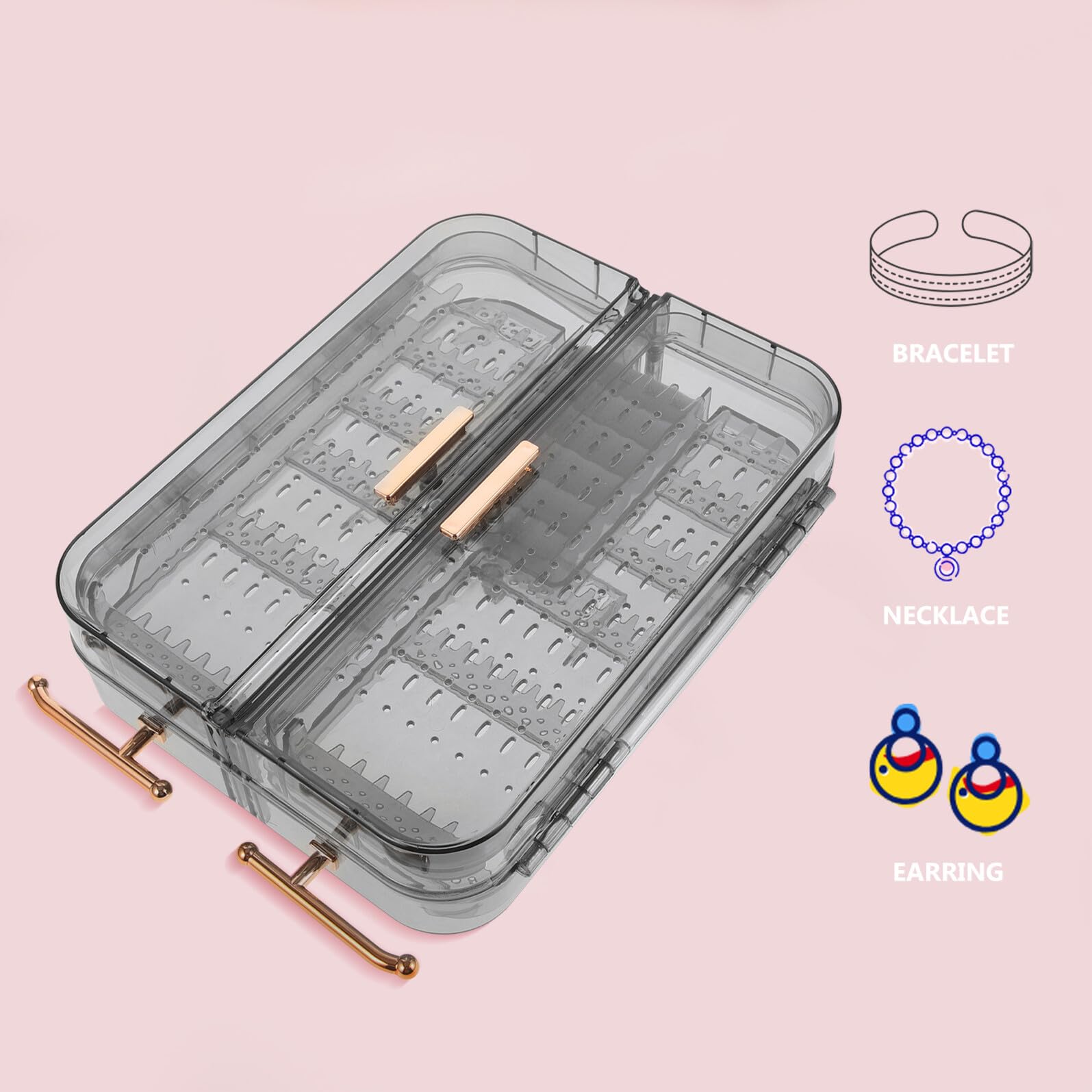 YARNOW Organizer Gioielli da Parete Trasparente in Pet Resistente Mensola Sospesa per Orecchini e Collane Design Elegante Nero-Grigio per Casa e Armadio