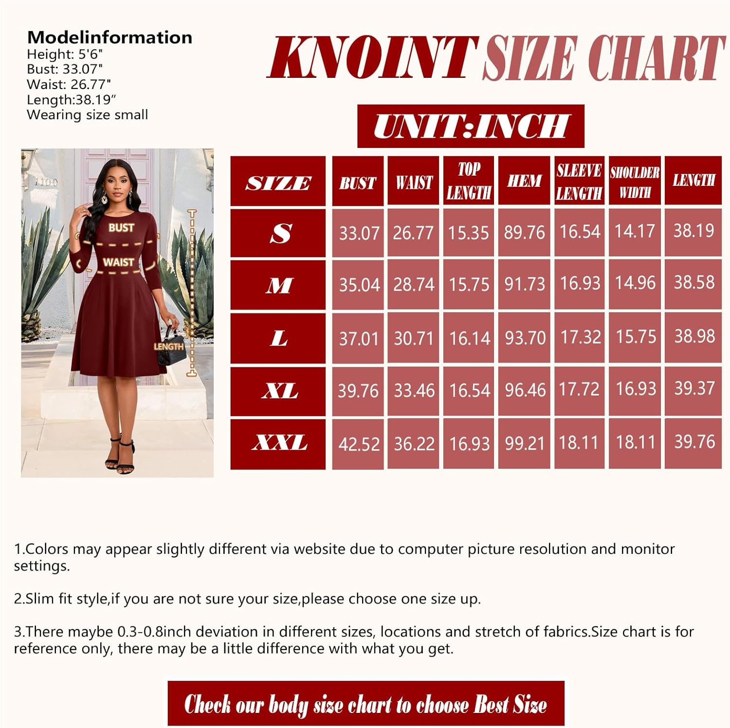 Women's Casual Long Sleeve Midi Dress Elegant A Line Empire Waist Crew Neck Flowy Swing Dress - Image 4
