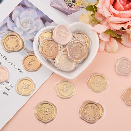 Miniatura 5 de URROMA Calcomanías de sello de cera dorada mixta, 54 unidades, calcomanías de sellos de sobre, calcomanías adhesivas antiguas para Navidad,