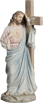 US 11.25" Jesus with Sacred Heart Leaning on The Dove Cross Figurine