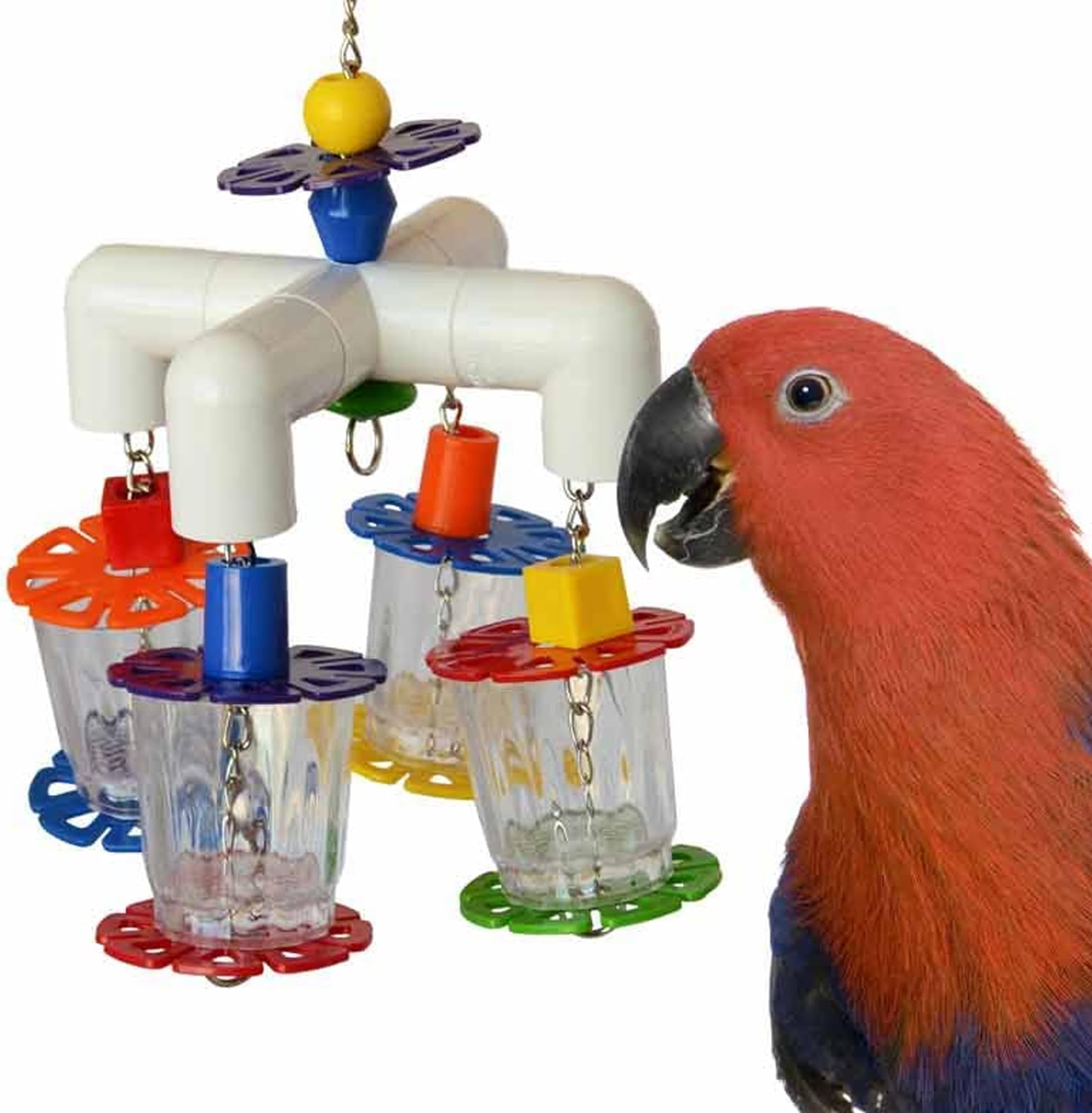 Super Bird Creations SB634 4 Way Forager Bird Toy with Clear Acrylic Cups, Medium to Large Bird Size, 12” x 7” x 7”