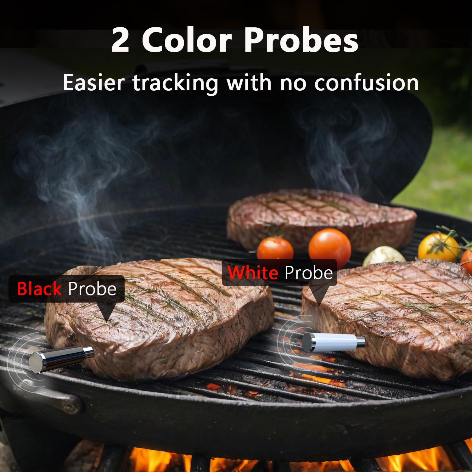 BFOUR Termómetro inalámbrico para carne con 2 sondas, termómetro de asado Bluetooth digital inalámbrico para asar, horno de barbacoa, control de aplicación, precisión ± 0,5 ℃, termómetro impermeable