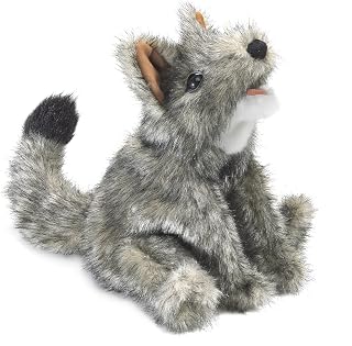 Folkmanis Small Coyote Hand Puppet - Realistic Movable Mouth & Forelegs, Gray/White/Black for Kids Pretend Play & Storytelling