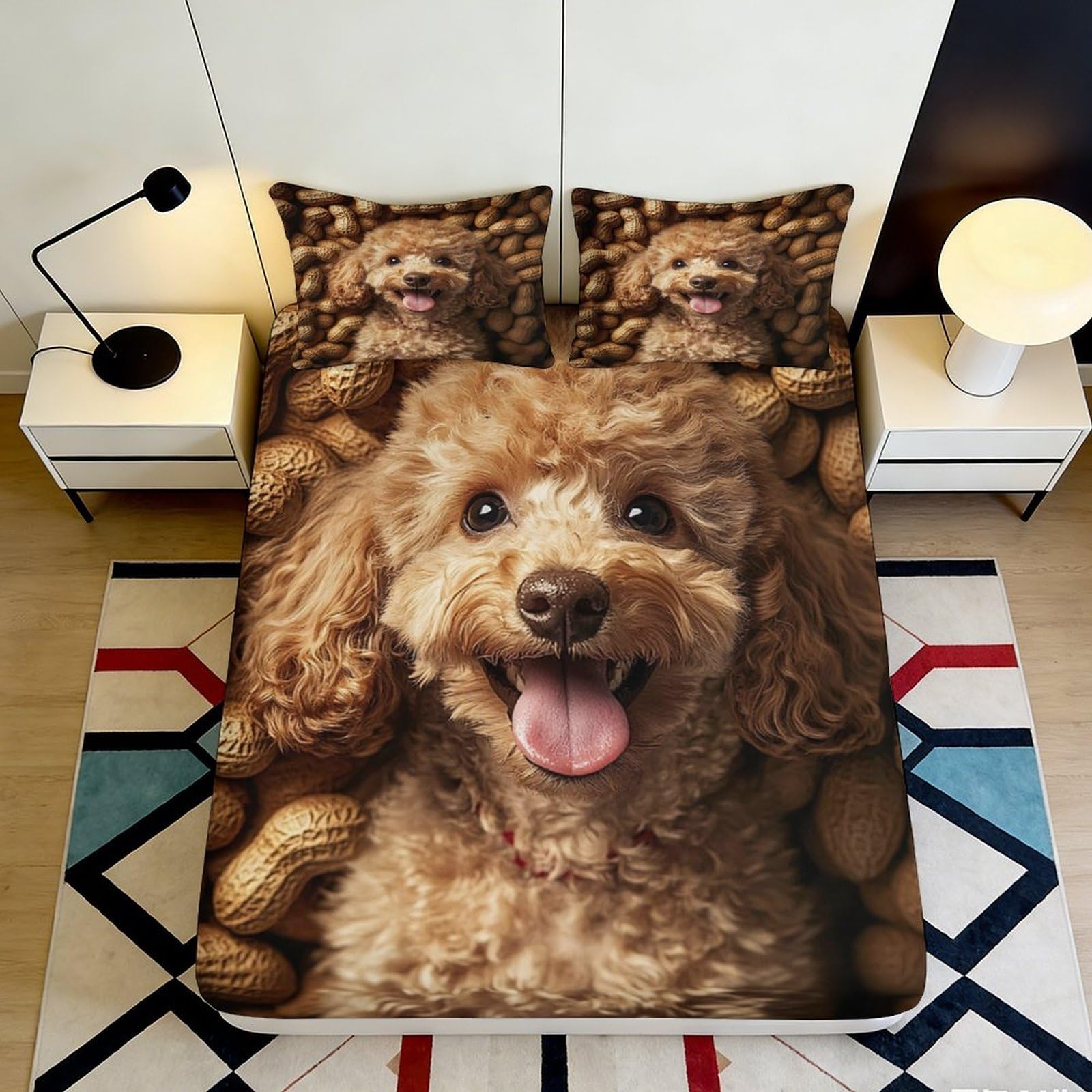 Pnayamiorkfel Style-6 3D Printed Cute Poodle Fitted Sheet Microfiber Soft Anti-Slip Dog Bed Cover For Bedroom Dorm Mattress Decor 90X200x25cm